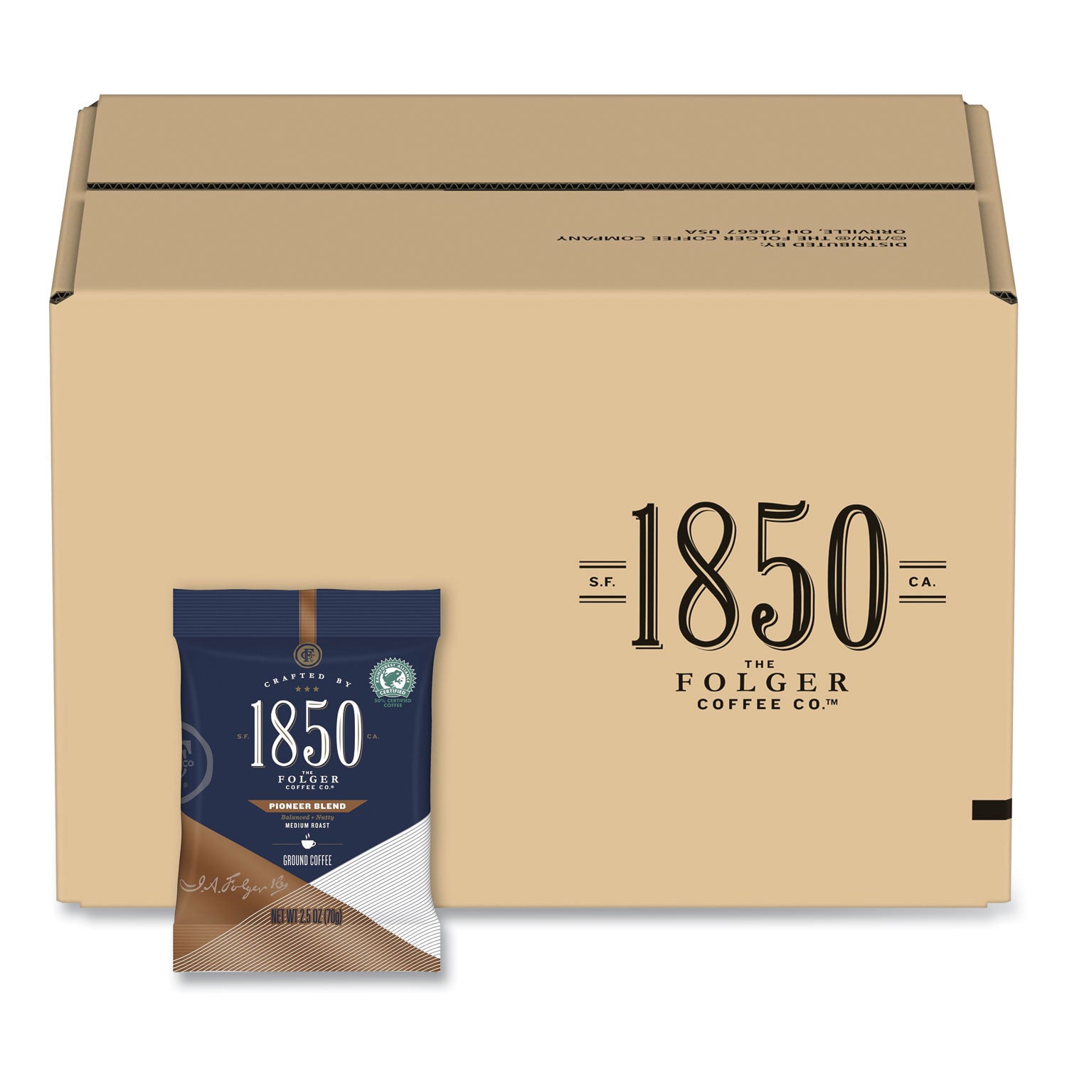 Premium 1850 Coffee Fraction Packs - Pioneer Blend Medium Roast (2.5 Oz, 24 Packs/Carton) | Single-Serve Coffee for Office, Camping & Travel | Rich Flavor & Convenient Brewing