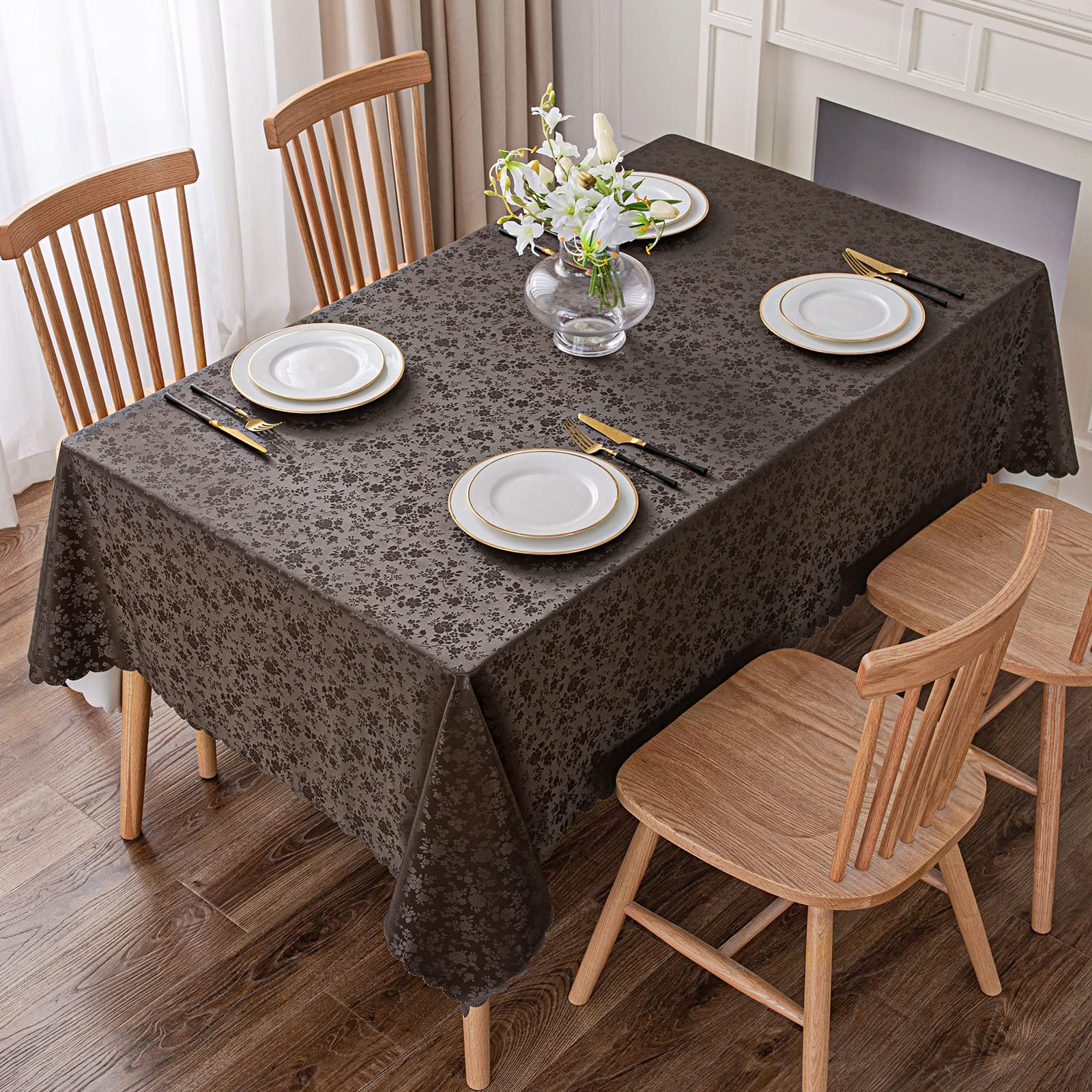 Smiry Waterproof Heavy Duty Vinyl Tablecloth, Wipeable Washable Rectangle Table Cover for Kitchen, Dining Room, and Outdoor Patio (Coffee, 60