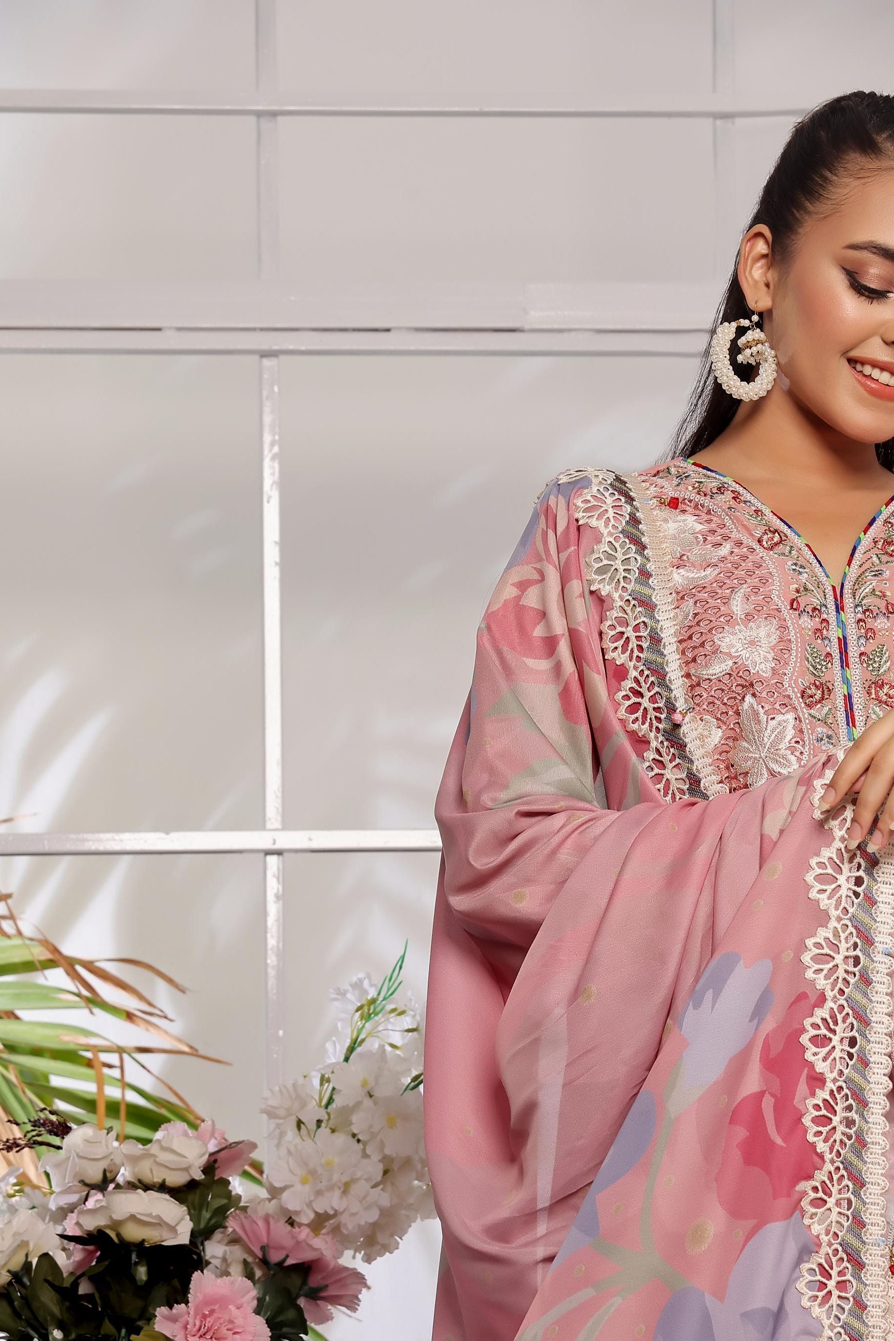 Jazmin Shahkaar Stitched Luxury Lawn Dress - Elegant Floral Design for Women - Perfect for Spring/Summer 2024, Parties & Special Occasions
