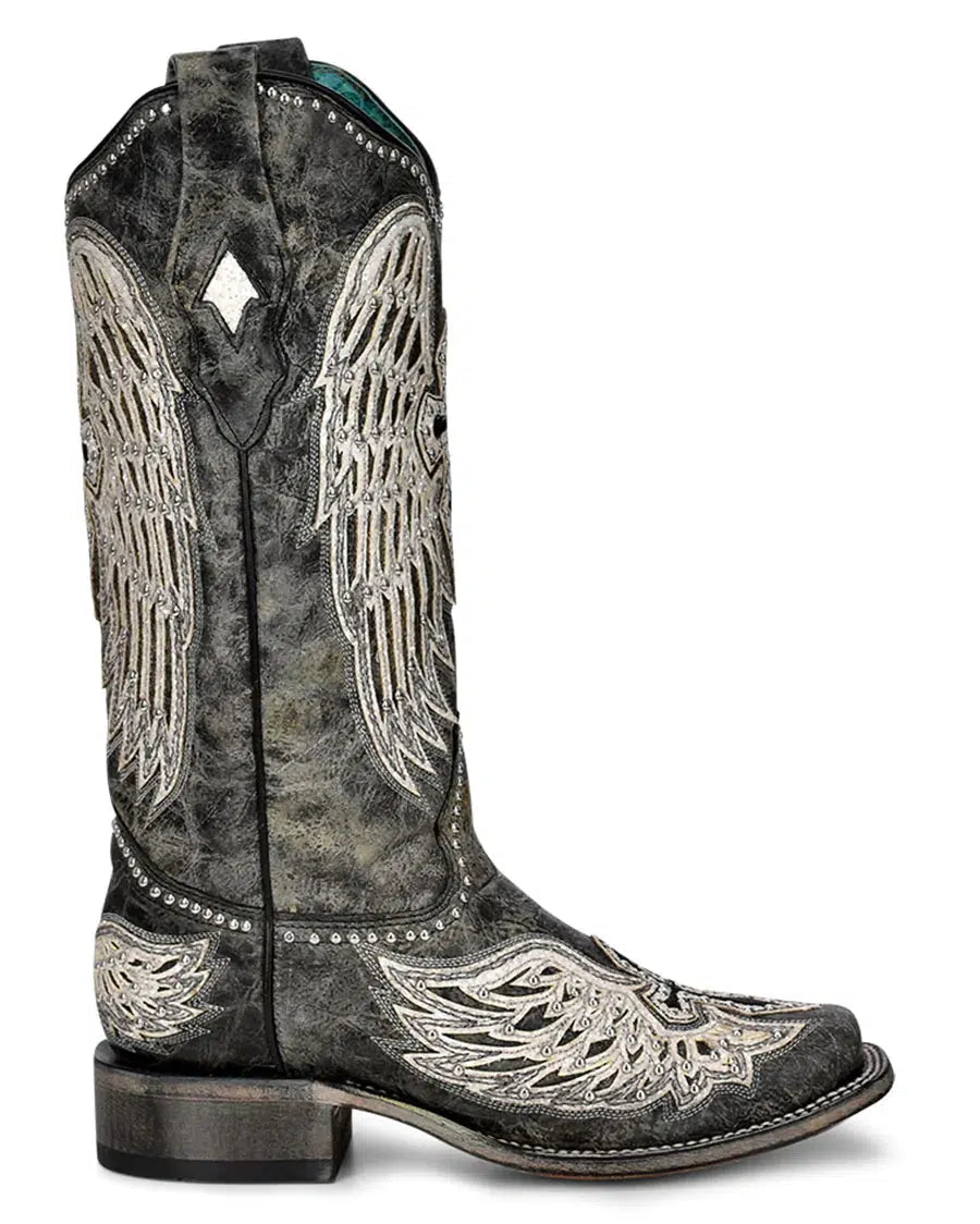 A4243 Women's Black Western Cowgirl Leather Studded Boots - Stylish & Durable for Rodeo, Country Dance & Everyday Wear