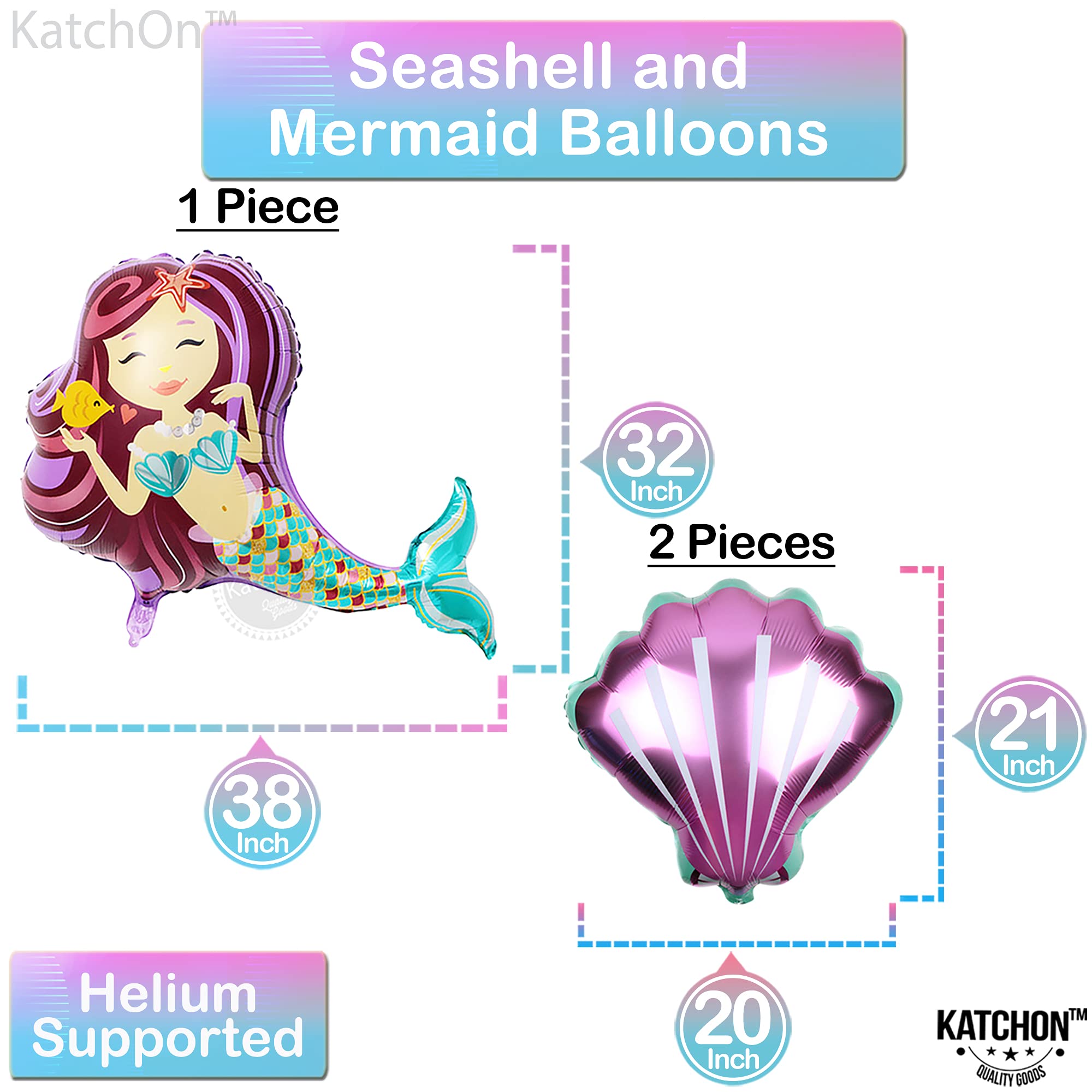 KatchOn Mermaid Birthday Decorations for Girls - 10th Birthday Party Supplies Set of 8 Mermaid Balloons | Perfect for Mermaid Themed Parties, Underwater Decor, and 10 Year Old Girl Celebrations
