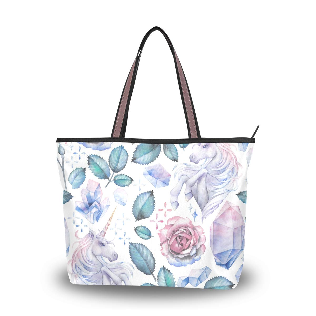 Watercolor Unicorn Rose Tote Shoulder Bag for Women - Stylish Handbag for Work, Travel, and Everyday Use