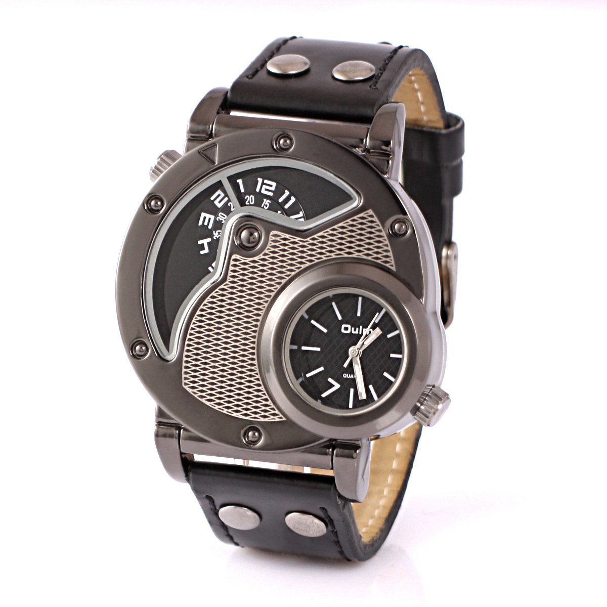 OULM Men's Sport Quartz Wrist Watch - Waterproof Business Casual Watch with Genuine Leather Band - Perfect for Office, Dating & Outdoor Activities