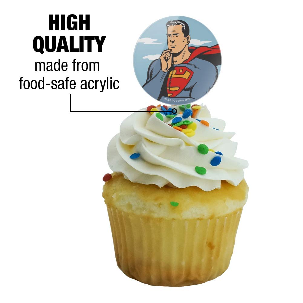 Superman Cupcake Toppers - Set of 6 Cake Decorations for Birthday Parties, Baby Showers & Superhero Themed Events