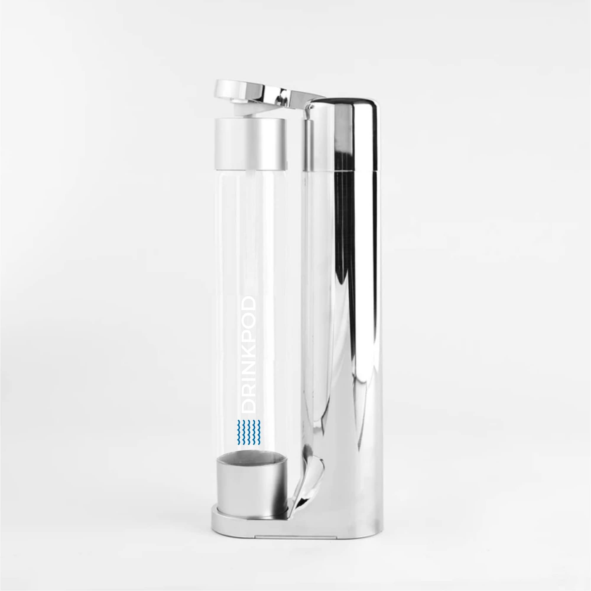 Fizzpod Soda Maker Machine - Home Carbonation System for Sparkling Water, Soda & Fizzy Drinks with 3 PET Bottles, 3 Caps & Carbonator Cap - Perfect for Coffee, Tea, Cocktails & Fruit Infusions (Chrome + 2 Green Brushes) | Great for Parties, Home Bars & Healthy Hydration