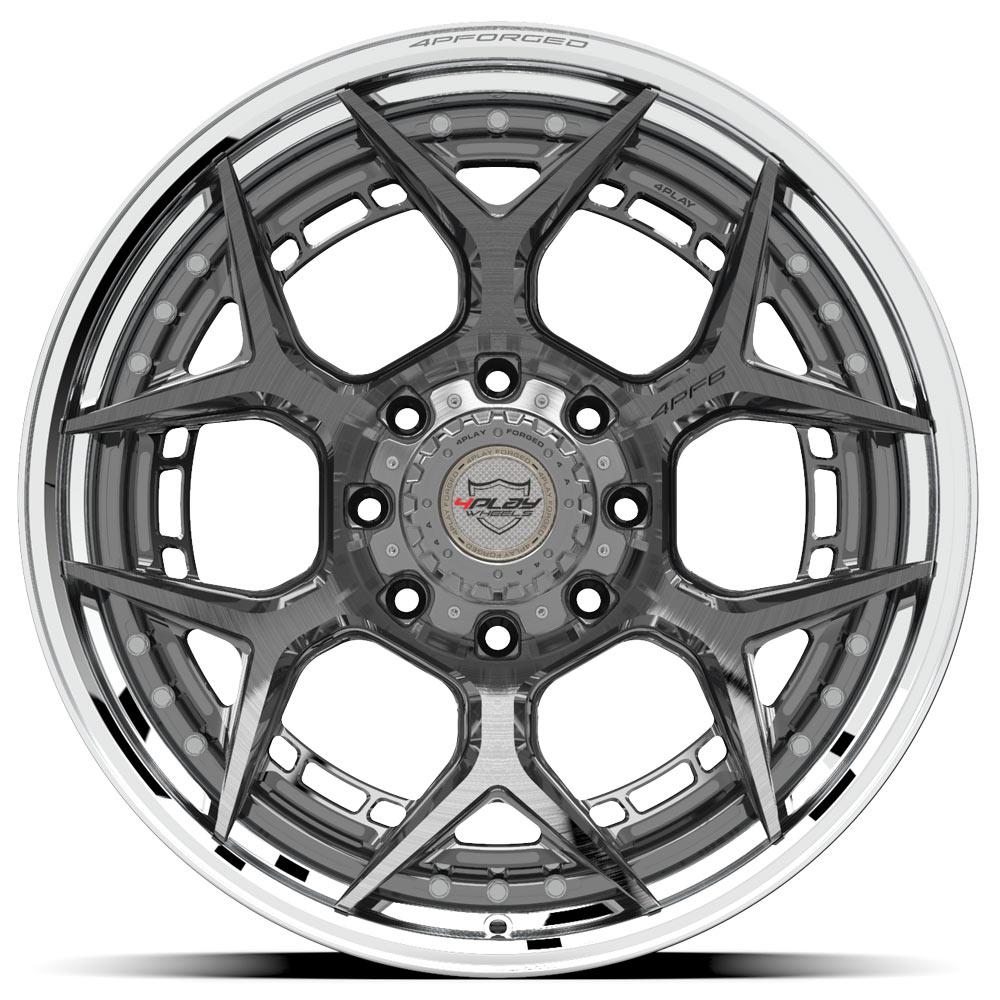 4Play Forged Series 4PF6 22x10.0 Wheels - Brushed with Tinted Clear Center & Polished Barrel - 18-Inch 8x180mm Bolt Pattern 124.1mm Hub - Premium Alloy Rims for Trucks, SUVs & Off-Road Vehicles - Durable & Stylish for Street Performance & Custom Builds