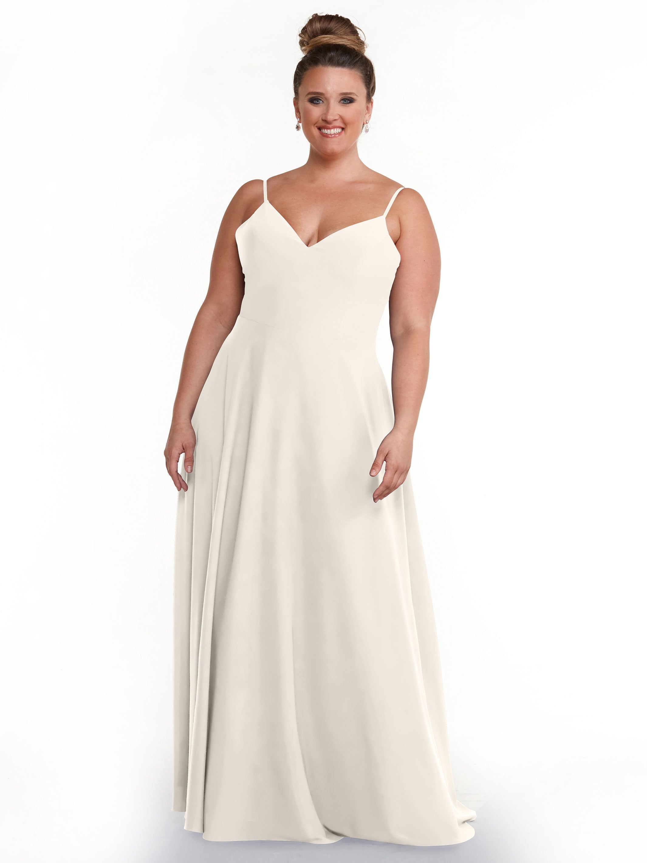 Elegant 83012 Flowy Stretch Chiffon A-Line Bridesmaid Dress with V-Neckline - Perfect for Weddings, Formal Events & Special Occasions