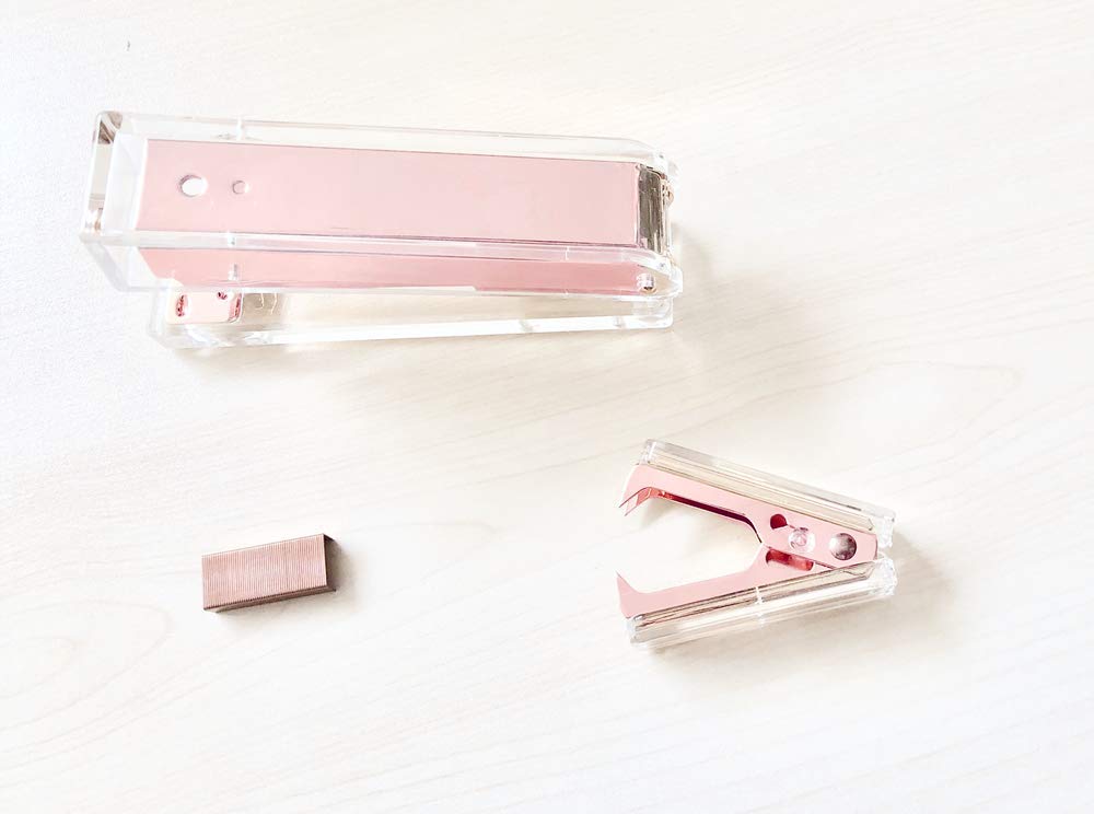 Rose Gold & Clear Acrylic Office Stapler and Staple Remover Set - Premium Executive Desk Stapler with Remover Tool for Paper Documents, School & Office Supplies - Perfect for Home Office, School Projects & Professional Workspaces