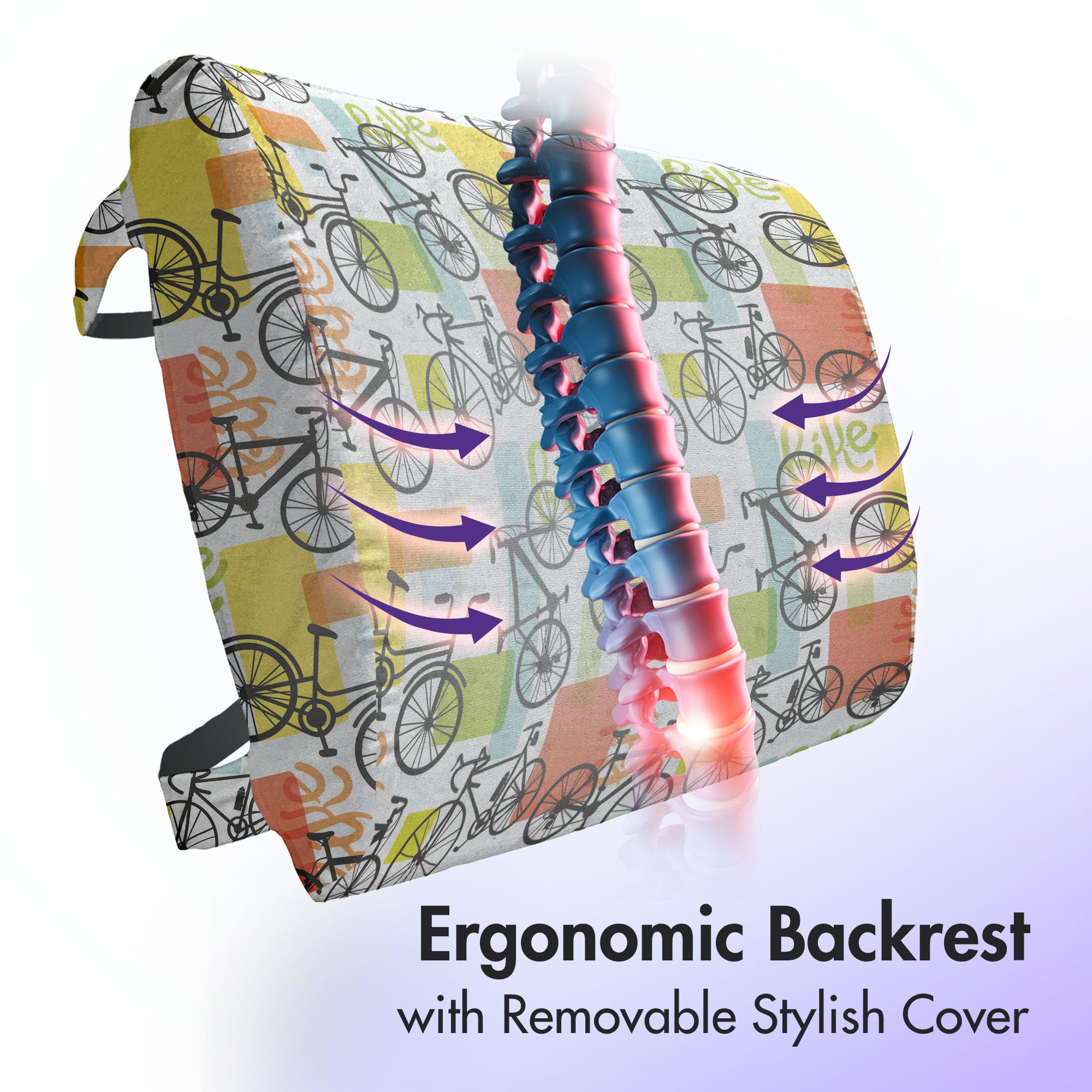 Ambesonne Bicycle Lumbar Support Pillow - High Density Foam Back Cushion for Office Chairs, Car Seats & Cycling - 14