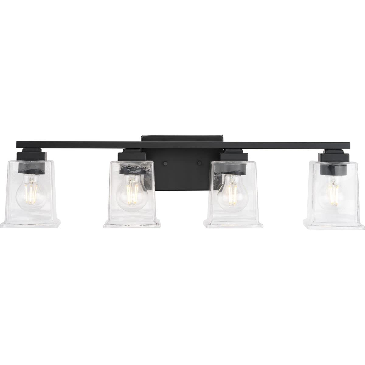 Progress Lighting Gilmour Collection 27-7/8 Inch 4-Light Matte Black Chandelier with Clear Glass Shades - Perfect for Dining Room, Bedroom, or Entryway Lighting