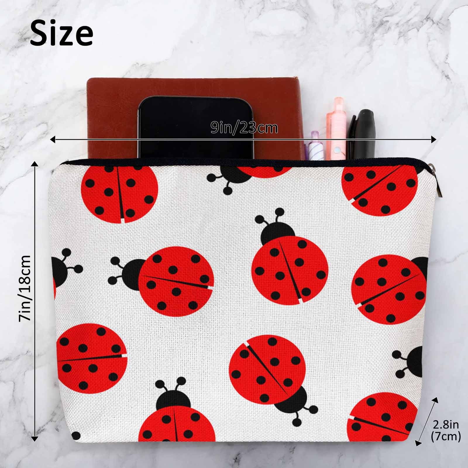 Ladybug Cosmetic Bags for Women - Roomy Waterproof Makeup & Toiletry Organizer Pouch - Perfect for Travel, Gym, Camping & Bathroom Storage (Red)