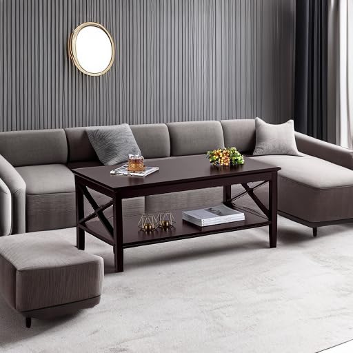 ChooChoo 40-inch Espresso Wood Coffee Table with Thicker Legs & Storage - Modern Living Room Furniture for Small Spaces, Home Decor, and Family Gatherings