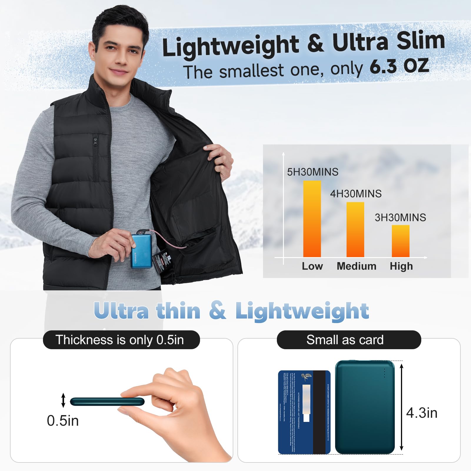 KOVNLO Men's Heated Vest with Battery Pack - Soft Fleece Electric Jacket for Winter Warmth | Lightweight & Smart Heating | Perfect for Outdoor Work, Hiking & Cold Weather Activities