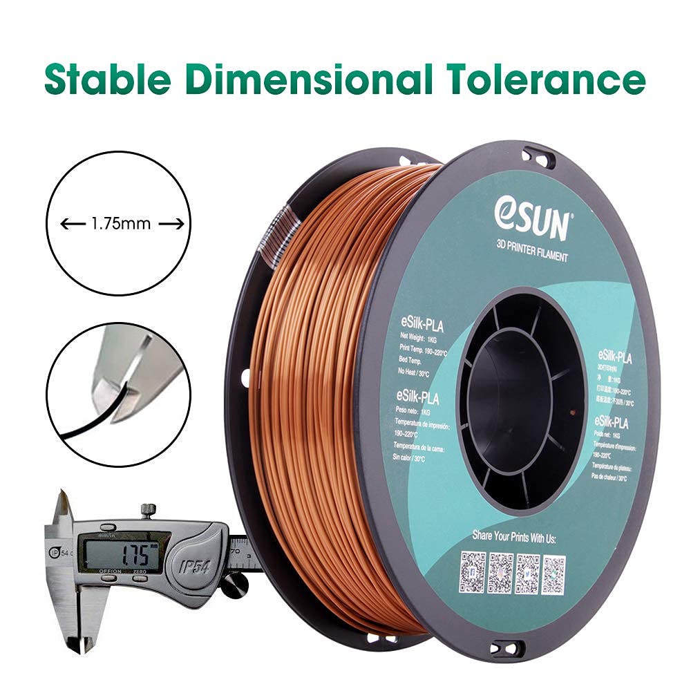 eSUN Silk PLA 3D Printer Filament 1.75mm - High Precision +/- 0.03mm, 1kg Spool, Metallic Copper Shine - Perfect for Cosplay Props, Jewelry & Decorative 3D Printing Projects