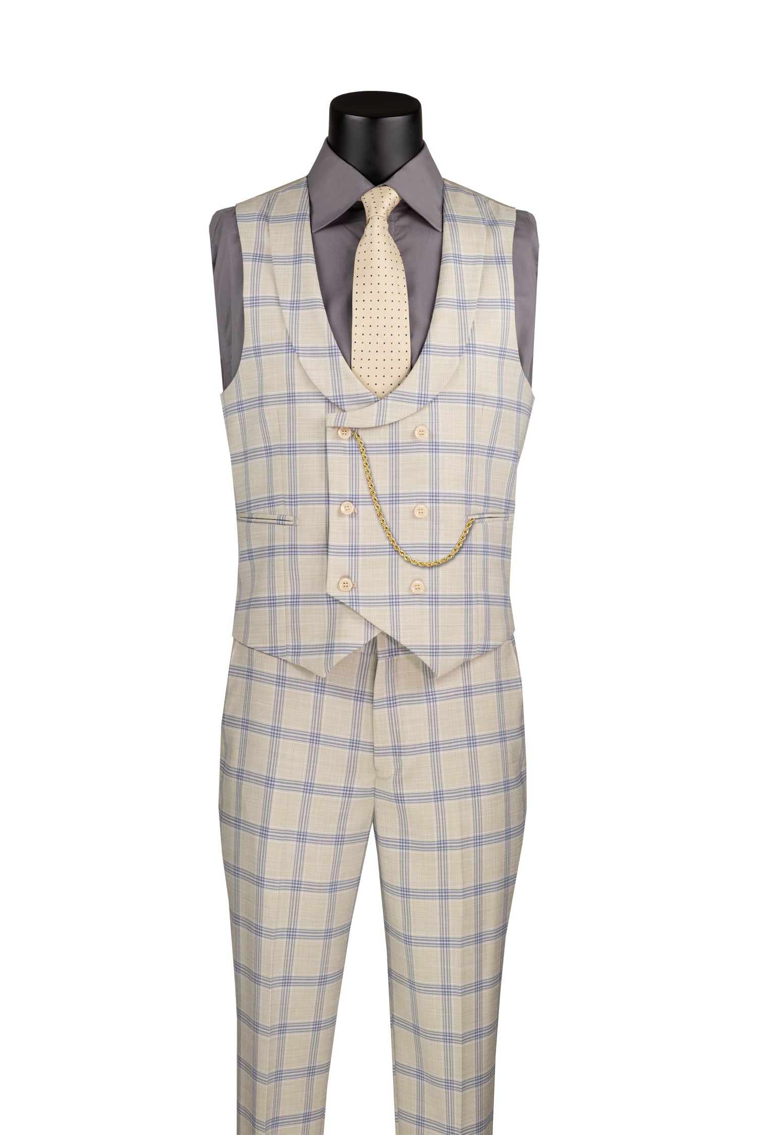 Venetian Collection Modern Fit Windowpane 3-Piece Suit in Light Beige | Premium Men's Business Attire for Weddings, Office & Formal Events