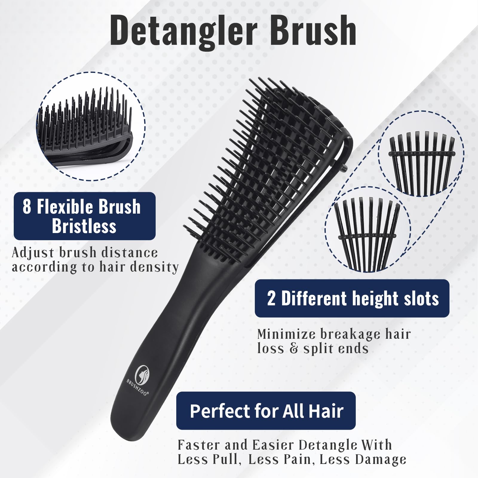 BRUSHZOO Hair Brush Set for Women, Men & Kids - Detangling Brush for Curly, Natural & 3/4abc Hair with Wide Tooth Comb & Spray Bottle | Perfect for Home, Travel & Salon Styling