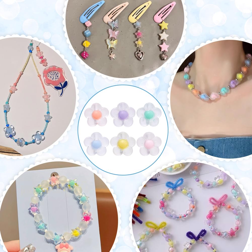 PH PandaHall 60pcs Acrylic Flower Beads for Jewelry Making - 6 Candy Colors, 12x12.5x6mm Frosted Flower Spacer Beads with 2.5mm Hole - DIY Hair Accessories, Spring Summer Craft Supplies for Bracelets, Necklaces & Earrings