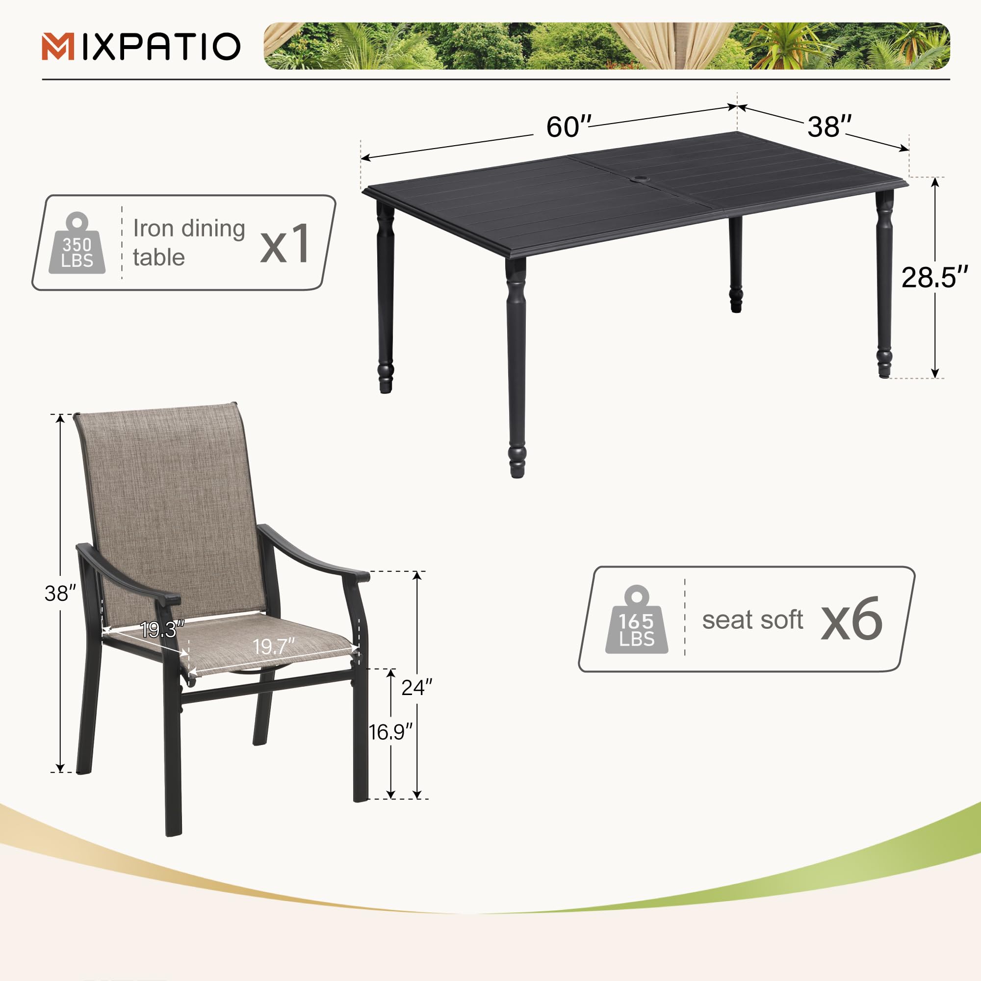 7-Piece Outdoor Patio Dining Set - 6-Person 64