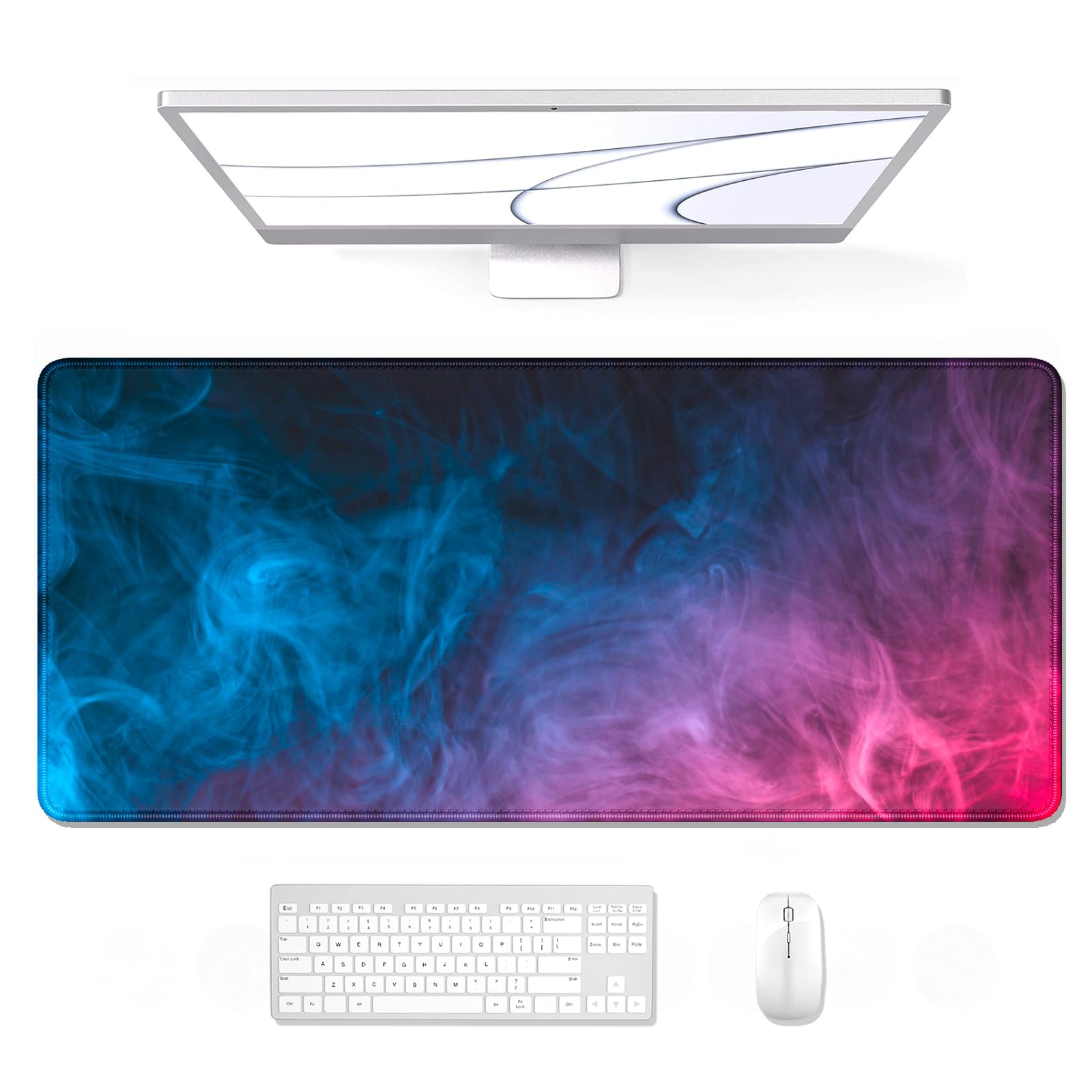 Auhoahsil XXL Gaming Mouse Pad - 31.5 x 11.8 Inch Large Desk Mat with Stitched Edges & Non-Slip Rubber Base | Colorful Smoke Design for PC, Laptop, Office & Gaming Setup | Perfect for Work, Gaming & Home Office