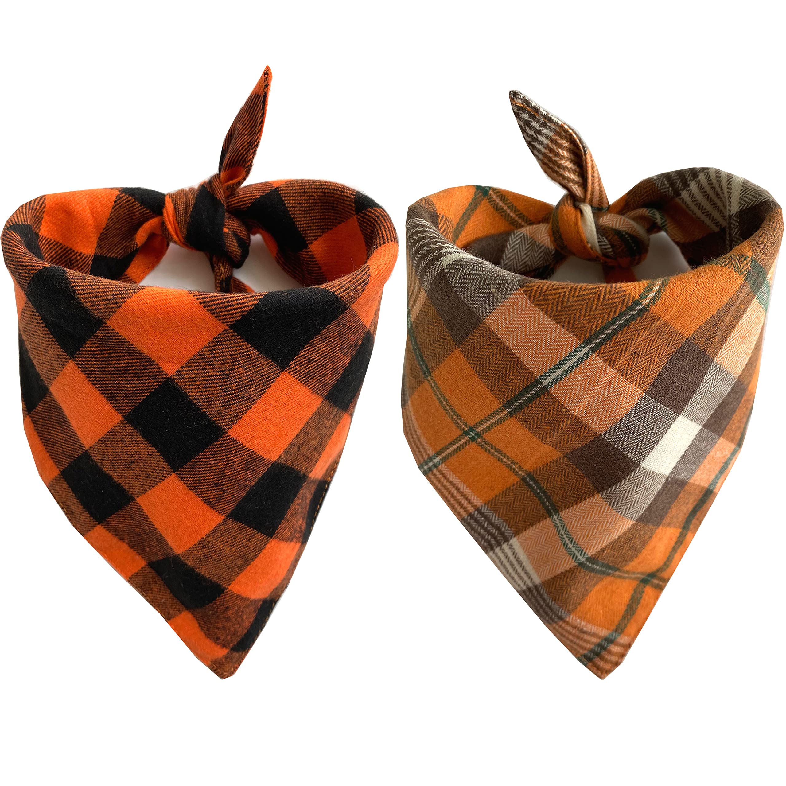 Realeaf Thanksgiving Fall Dog Bandanas 2 Pack - Orange Plaid Pet Scarf for Small & Medium Dogs | Premium Durable Fabric Holiday Bandanas for Boy & Girl Puppies | Perfect for Halloween, Thanksgiving & Autumn Photo Shoots