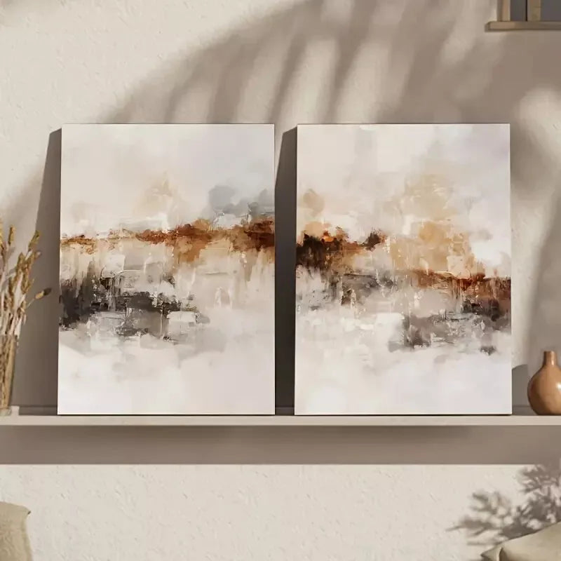 2-Piece Set Modern Abstract Neutral Oil Paintings Framed 50x75cm - High Quality Canvas Print Wall Art | Ready to Hang | Australian Made | Perfect for Living Room, Bedroom & Office Decor
