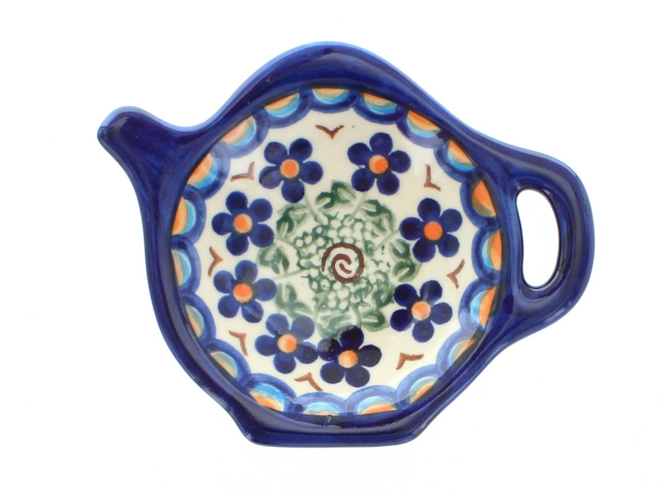 Handmade Blue Rose Polish Pottery Aztec Flower Tea Bag Holder - Ceramic Tea Bag Rest for Kitchen, Dining Table, or Gift - Perfect for Tea Lovers & Home Decor