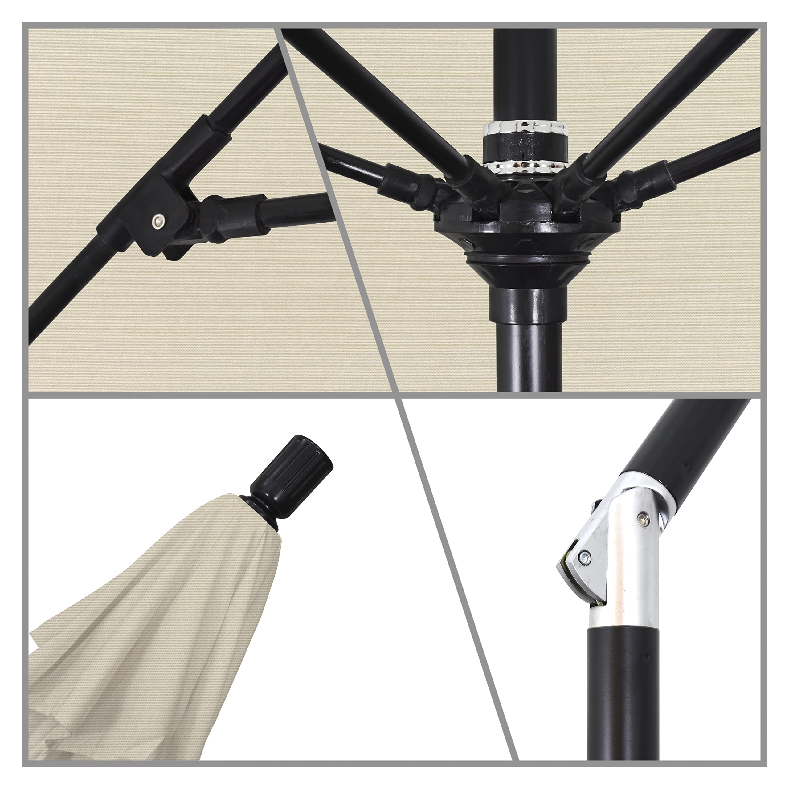 9' Round California Umbrella with Aluminum Pole & Fiberglass Ribs - Crank Lift, Collar Tilt, Black Pole & Antique Beige Olefin Canopy - Perfect for Patio, Garden, Poolside, and Outdoor Dining Areas