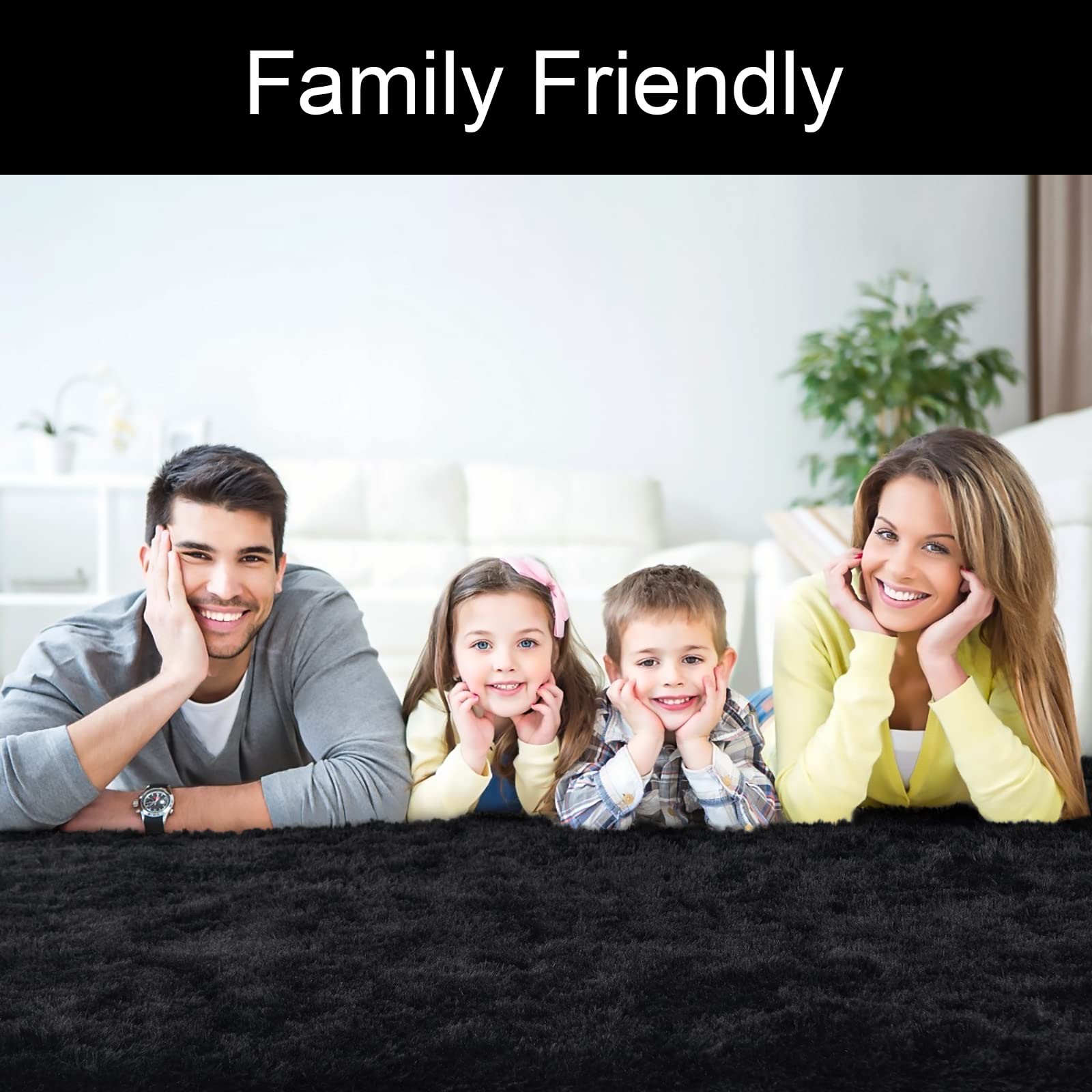 Premium Fluffy Black Shaggy Area Rug 3x5 Feet - Ultra Soft Non-Slip Washable Carpet for Bedroom, Living Room, Kids Room, Nursery, Office & Dorm Decor | Cozy Home Accent for Comfort & Style
