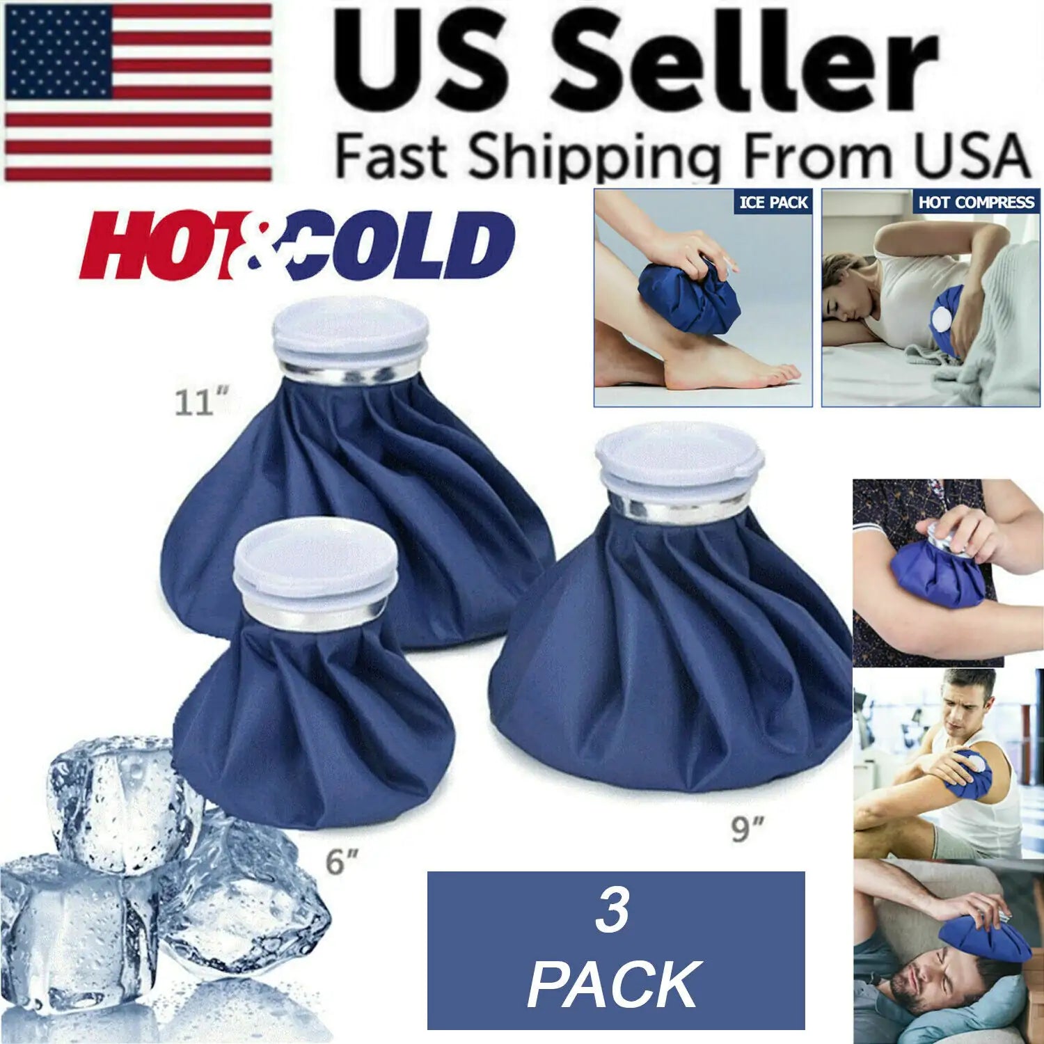 3PCS Reusable Hot & Cold Therapy Ice Packs for Knee, Neck Pain Relief – Flexible Gel Pads for Injuries, Migraines, Sports Recovery & Post-Surgery Care