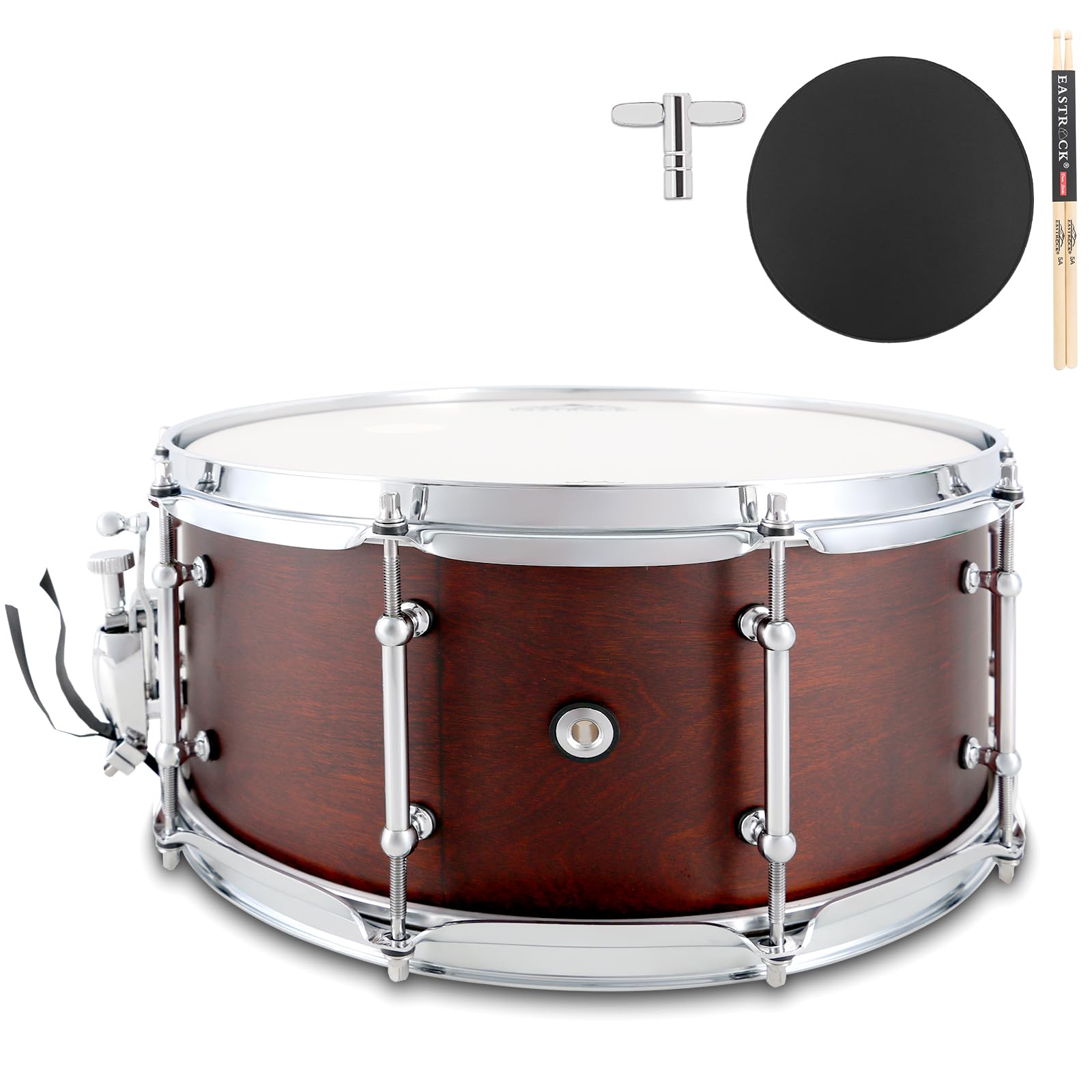 EASTROCK 14x6.5 Inch Professional Snare Drum with Reddish Brown Texture Finish - Premium Drum Set Accessory for Drummers & Adults - Perfect for Live Performances, Studio Recording & Drum Practice (Reddish Brown)