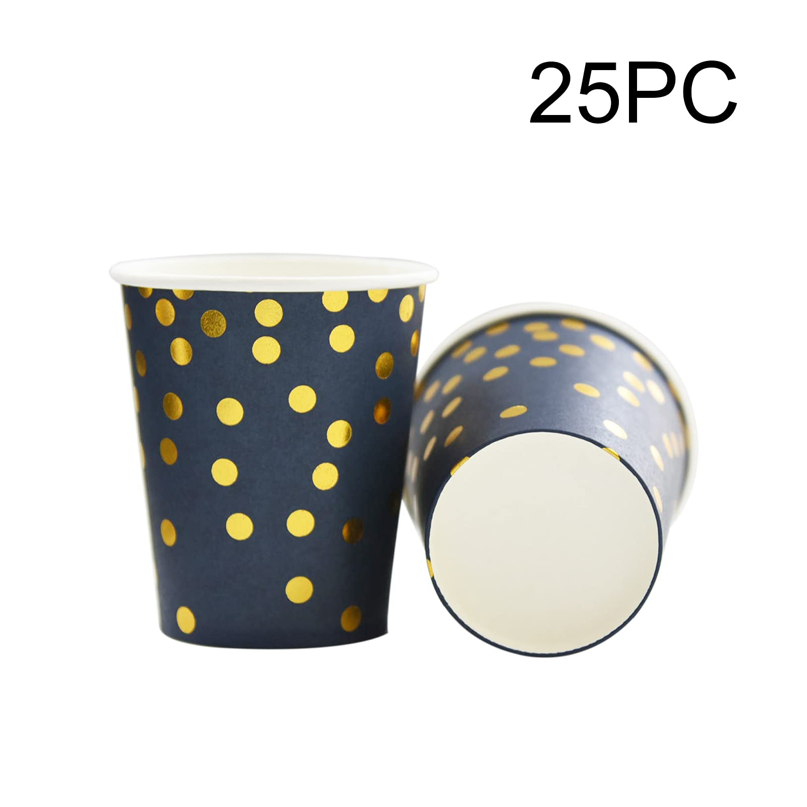 200-Piece Disposable Tableware Set for 25 Guests - Elegant Dark Blue & Gold Dot Paper Plates, Cutlery & Cups - Complete Dinnerware Kit for Birthday Parties, Picnics & Catering Events
