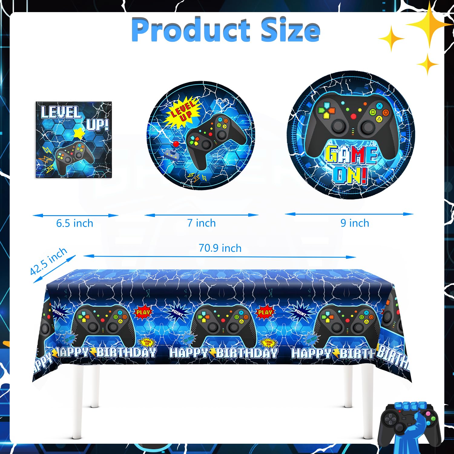 159-Piece Video Game Birthday Party Decorations Set - Includes Banner, Plates, Tablecloth & More - Gamer Themed Party Supplies for Boys - Serves 25 Guests - Blue - Perfect for Gaming Birthday Parties, Streamer Events & Esports Celebrations