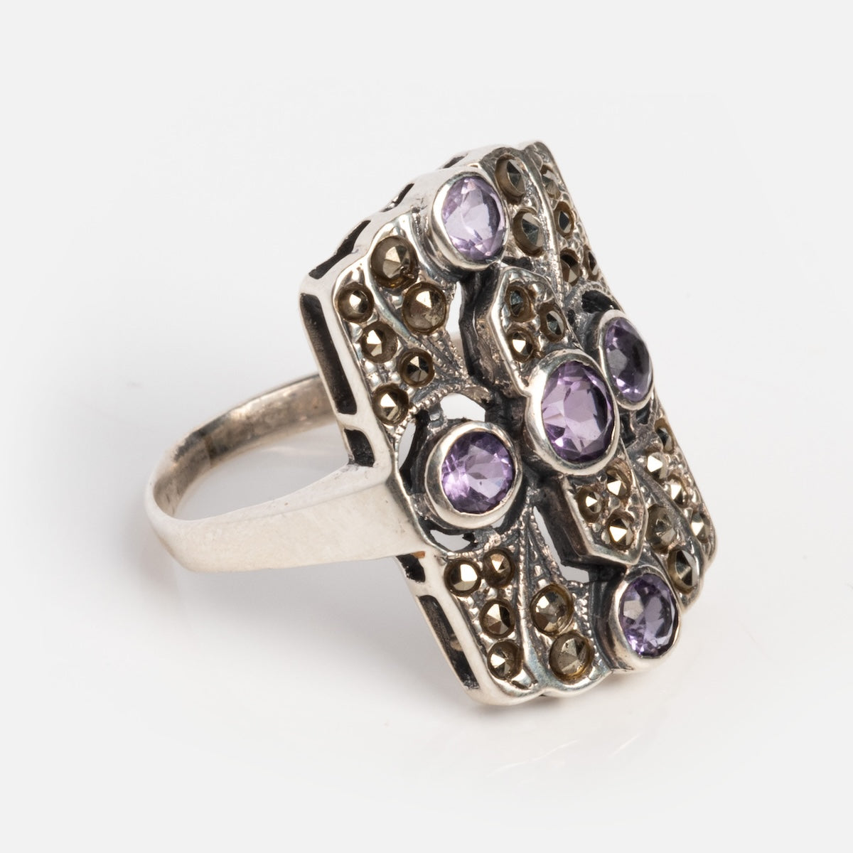 Vintage Silver Amethyst Ring - Mid Century Art Deco Style Jewelry for Women, Gift for Her, Anniversary, Wedding, Party & Special Occasions