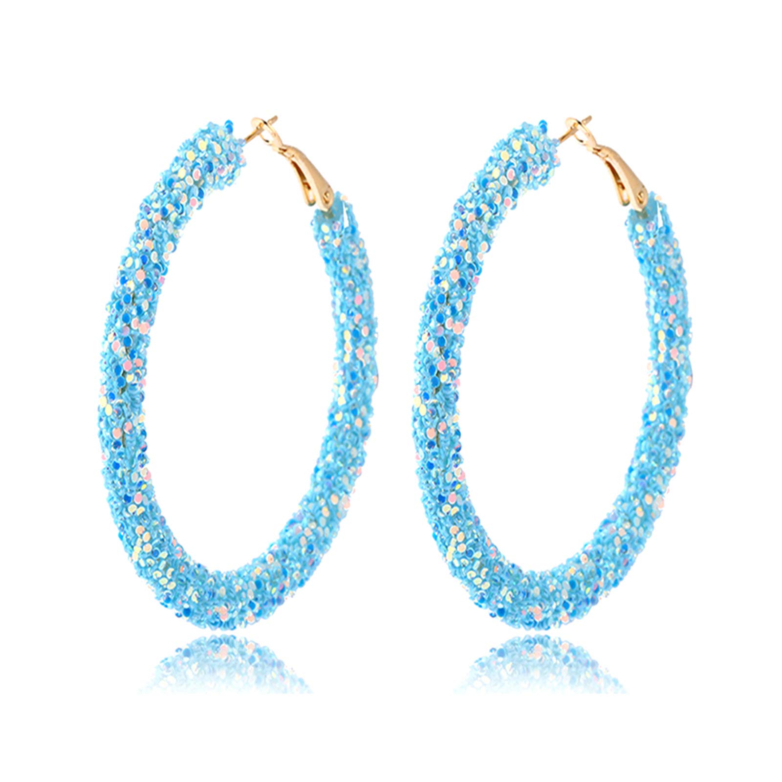 Handmade Bohemian Gold Plated Sequin Hoop Earrings for Women – Glitter Dangle Drop Circle Statement Jewelry – Perfect for Parties, Weddings, and Boho Fashion Accessories