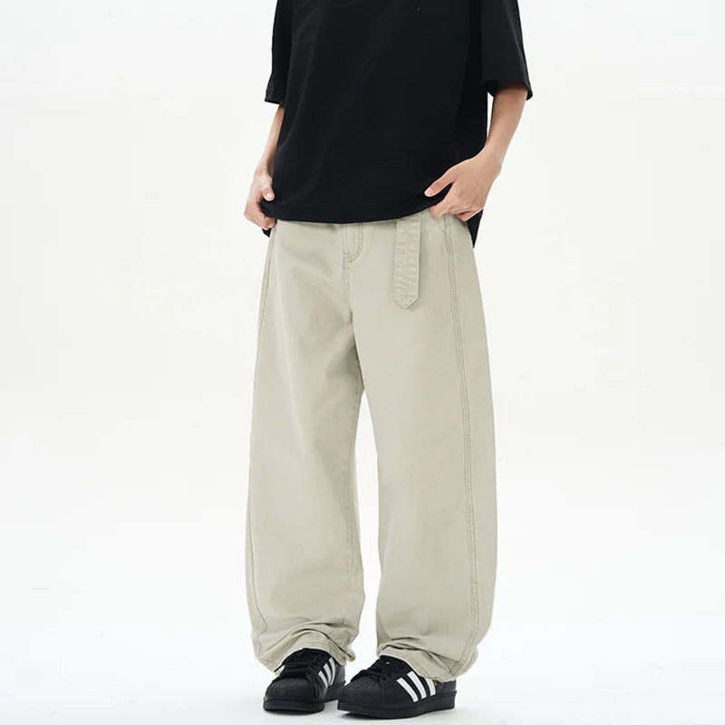American Style Men's Casual Pants - Solid Color Ribbon Curved Knife Design, Full Length Spring Fashion 2025 (Model 9W1312) | Perfect for Office, Travel & Daily Wear