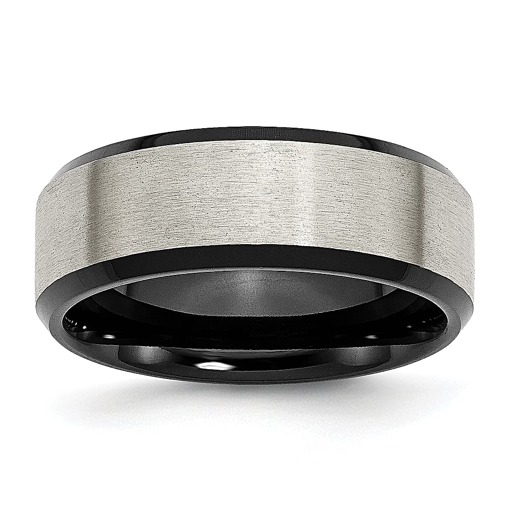 ICE CARATS Titanium Black 8mm Beveled Edge Band Ring - Classic Men's Wedding Ring, Fashion Jewelry Gift for Dad, Husband & Him - Perfect for Weddings, Anniversaries & Special Occasions