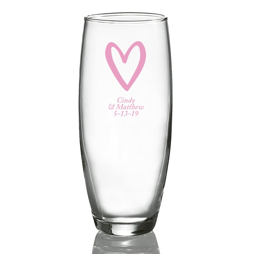 Personalized Pink Heart Stemless Champagne Glasses - 24 Pack - Custom Printed for Weddings, Bridal Showers & Bachelorette Parties - Perfect for Celebrations & Special Events