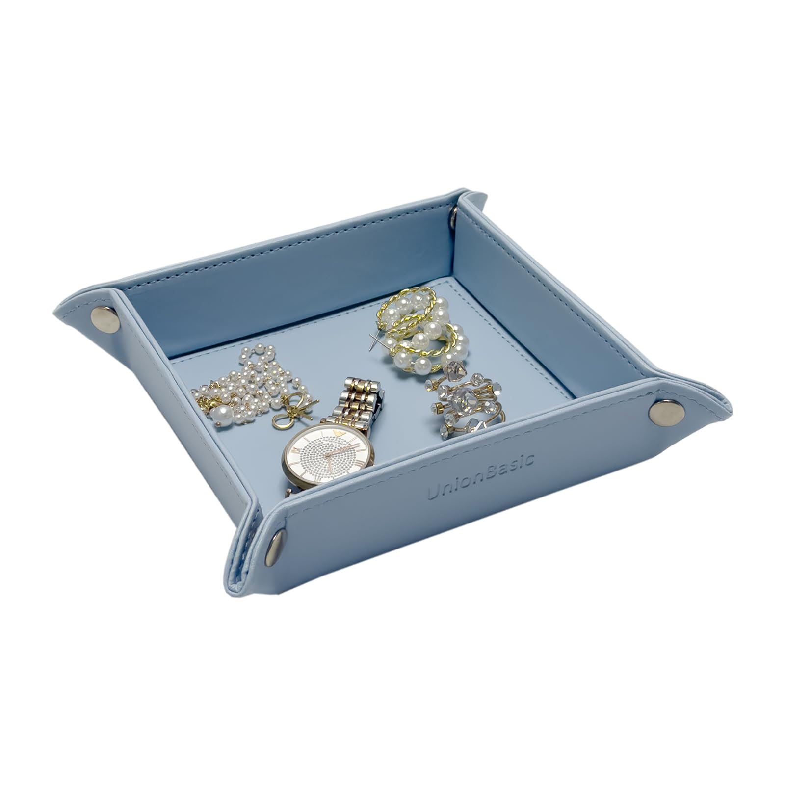 UnionBasic Valet Tray - Jewelry Organizer for Rings, Watches & Earrings | Entryway Catchall for Keys, Coins & Change | Nightstand & Bedside Storage Tray | Electronic Gadgets Holder (Blue) - Perfect for Home, Office & Travel Organization