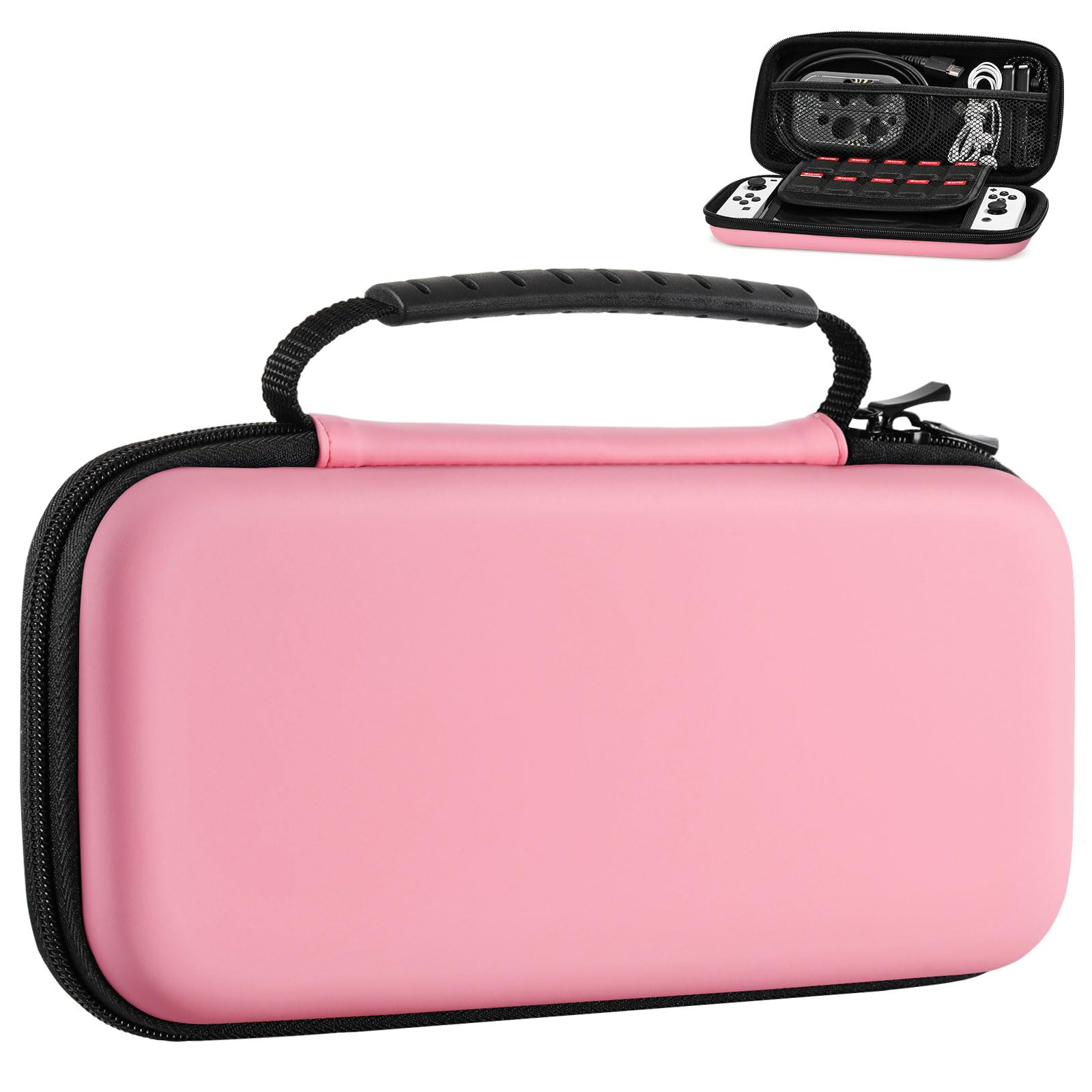 MoKo Hard Carrying Case Compatible with Nintendo Switch/Switch OLED - Portable Protective Case with 10 Game Card Slots | Travel & Storage Accessories | Pastel Pink