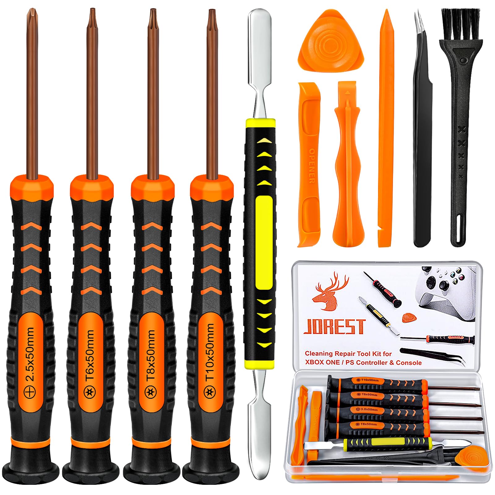 Xbox One/360/X, PS3/PS4/PS5 Controller & Console Repair Kit - PH0 T6 T8 T10 Torx Security Screwdriver Set with Crowbars, Tweezers & Cleaning Tools for Gaming Console Maintenance & DIY Fixes - Perfect for Controller Button Replacement, Joystick Repair & Dust Cleaning