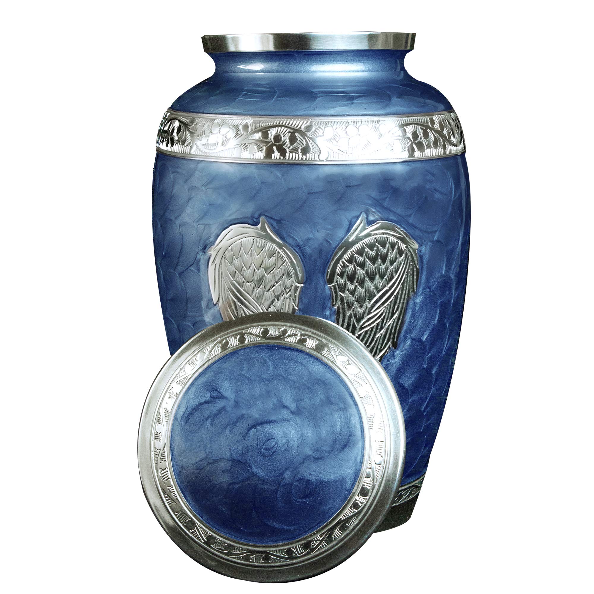 Royal Blue Angel Wings Funeral Cremation Urn Set - Personalized Memorial Urn with Matching Keepsake & Velvet Bags - Large Size for Ashes - Perfect for Memorial Services, Home Display & Remembrance Ceremonies