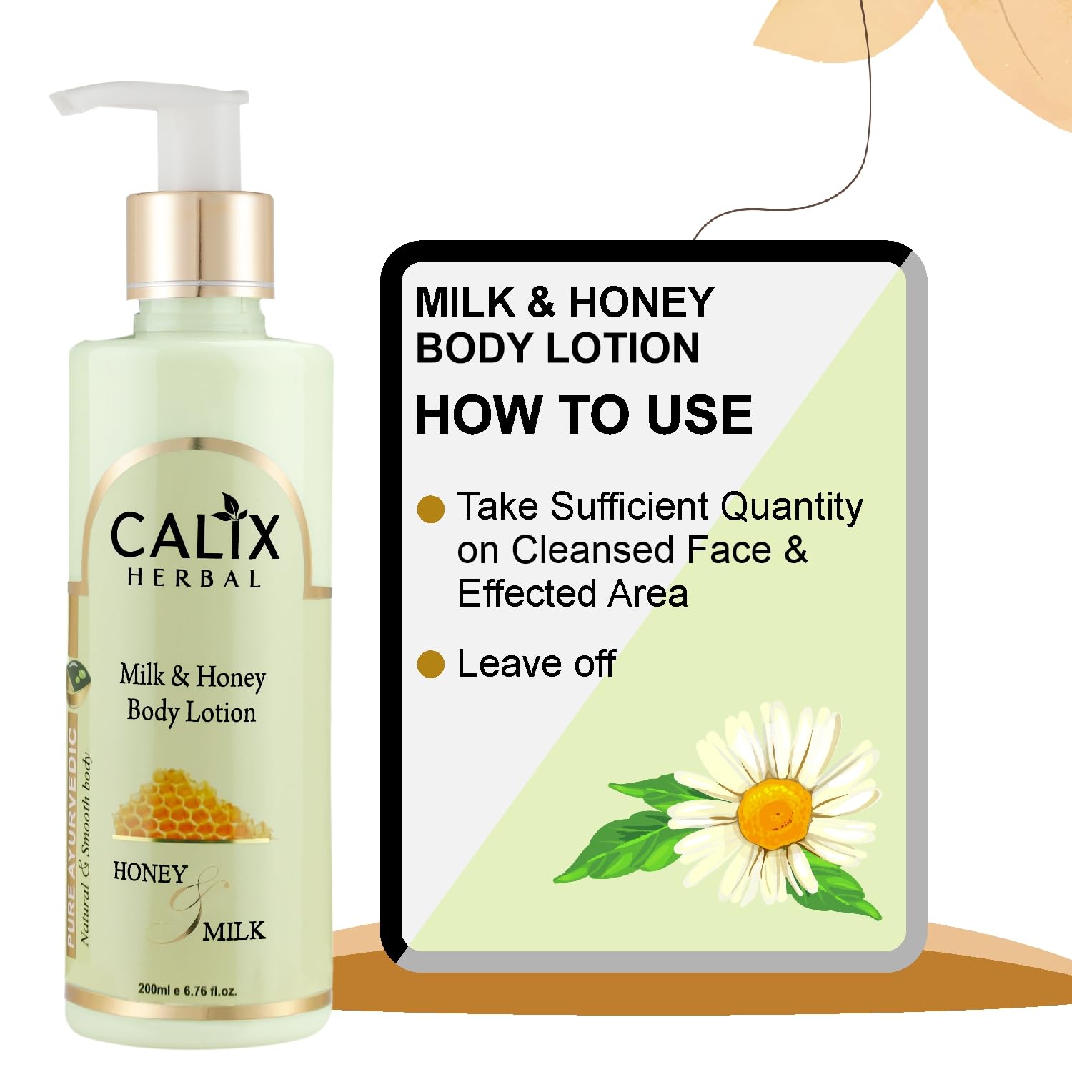 Calix Herbal Organic Ayurvedic Milk & Honey Body Lotion - Natural Moisturizer for Soft, Smooth Skin | Women & Men | All Seasons | 200ml | Perfect for Daily Hydration & Dry Skin Care