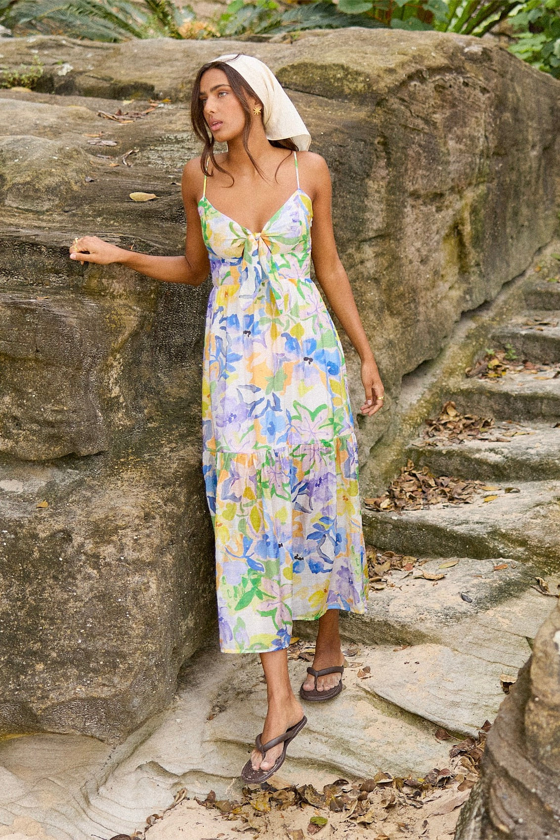 Fable Painterly Floral Tie Midi Dress - Elegant Floral Print Summer Dress for Women, Perfect for Weddings, Garden Parties & Date Nights