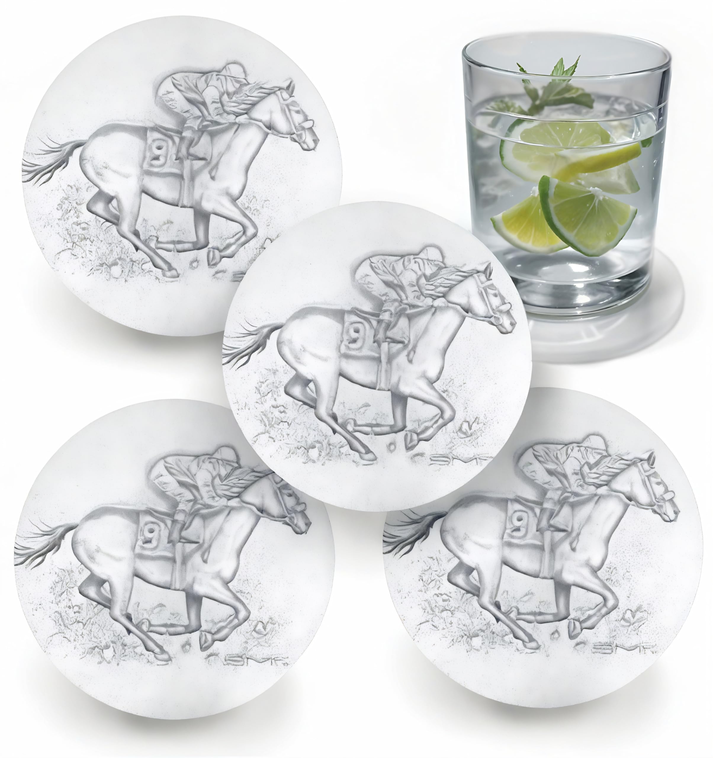 Premium Absorbent Drink Coasters Set of 4 - Soft Derby Design for Coffee, Wine & Beer - Protect Tables from Spills & Stains - Perfect for Home, Office & Restaurant Use