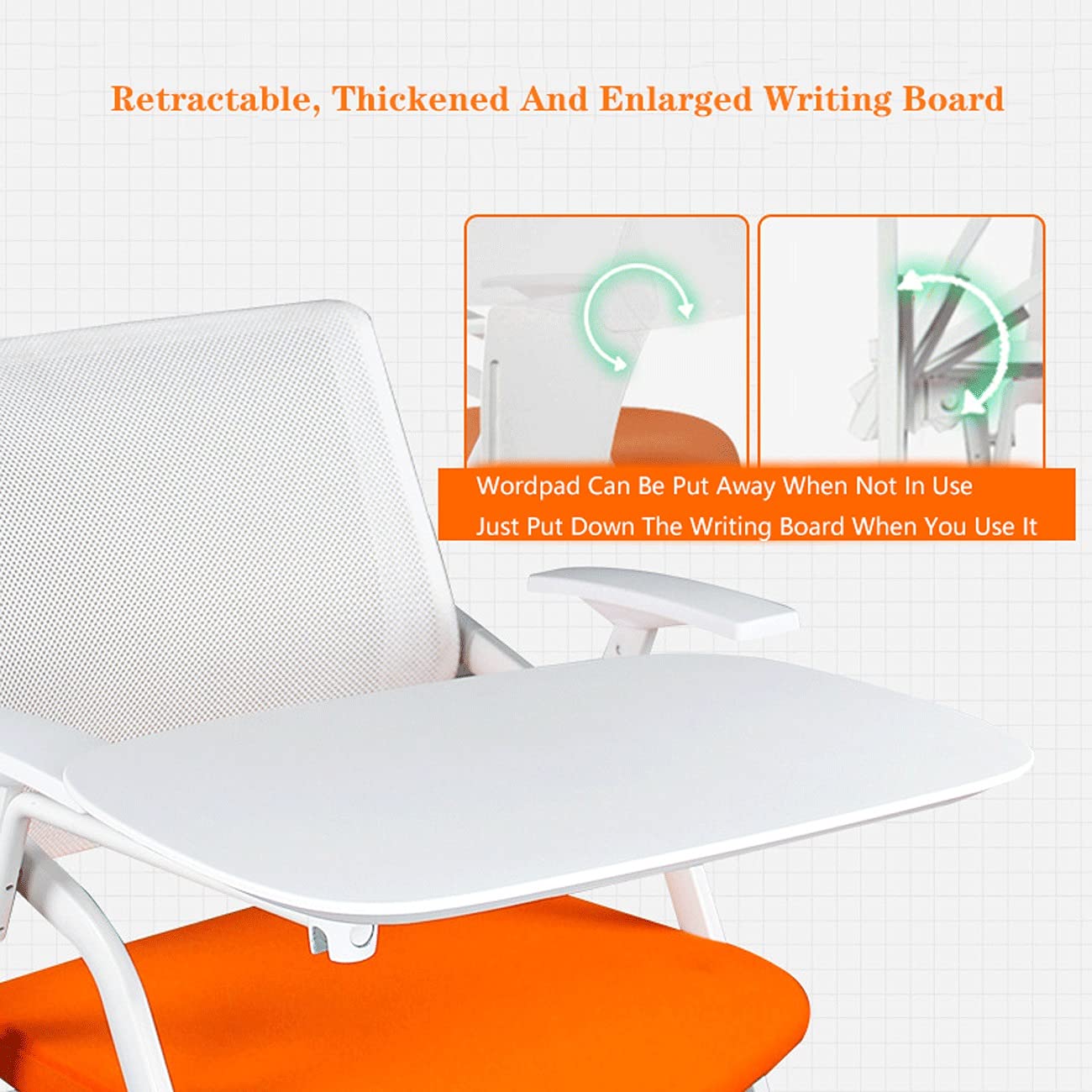 Ergonomic Office Chair with Metal Frame - Adjustable Executive Lounge & Conference Room Chair, Folding Design with Writing Board - Perfect for Home Office, Training Sessions & Meetings (Style Eight, As Shown Size)
