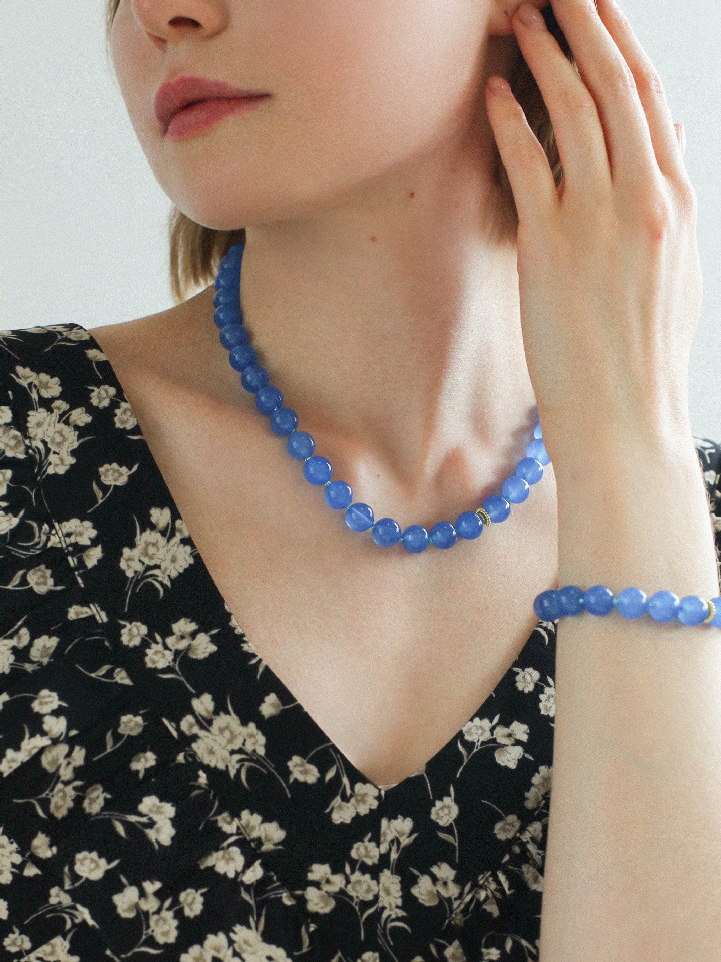 Glacier Blue Onyx Beaded Necklace for Women - Elegant Small Freshwater Pearl Jewelry - Perfect for Casual Wear, Office & Special Occasions