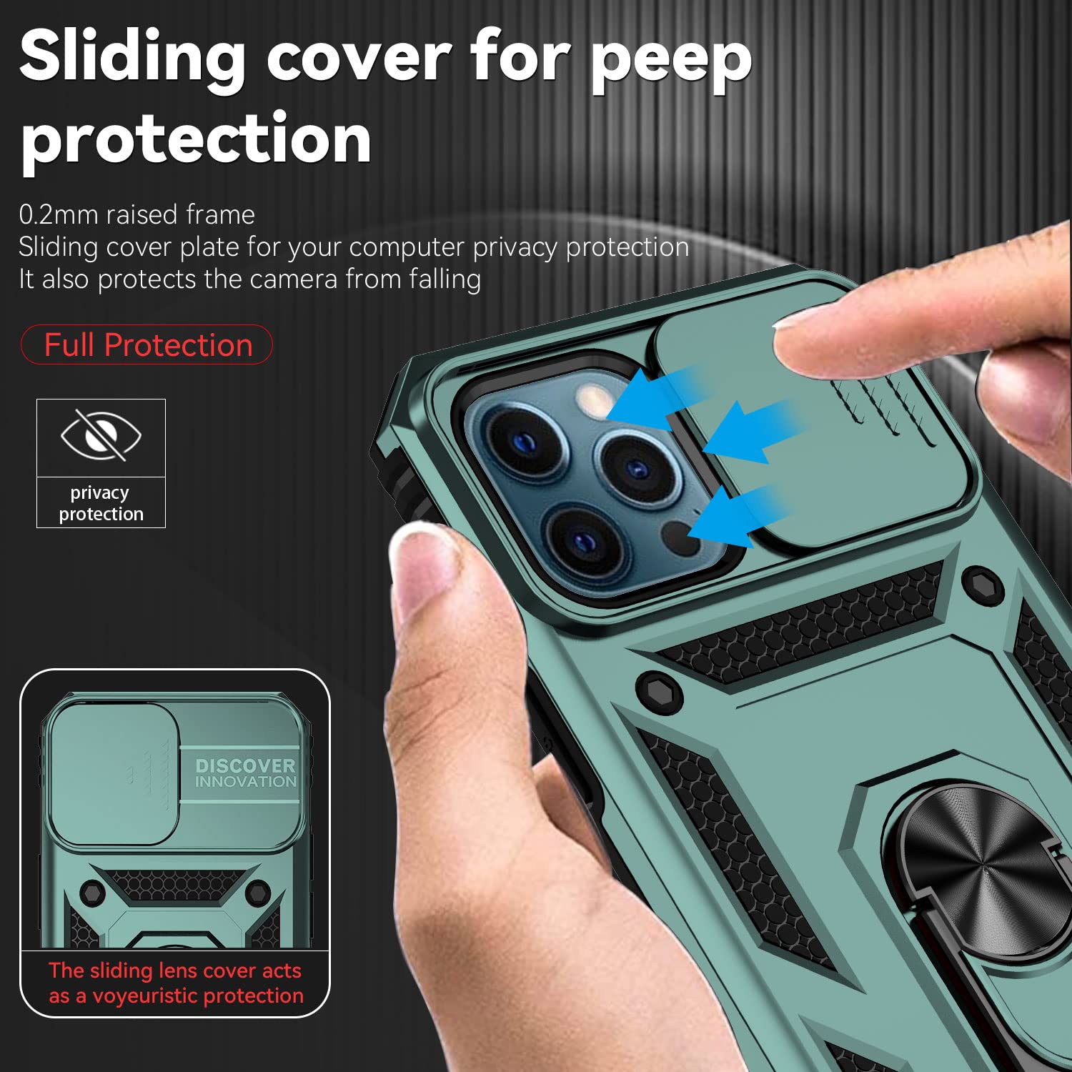 Hitaoyou iPhone 12 Pro Max Case with Camera Cover & Kickstand - Slide Lens Protection, 360° Rotate Ring Stand, Shockproof Bumper Cover for 6.7 inch - Perfect for Outdoor Activities, Travel & Daily Protection
