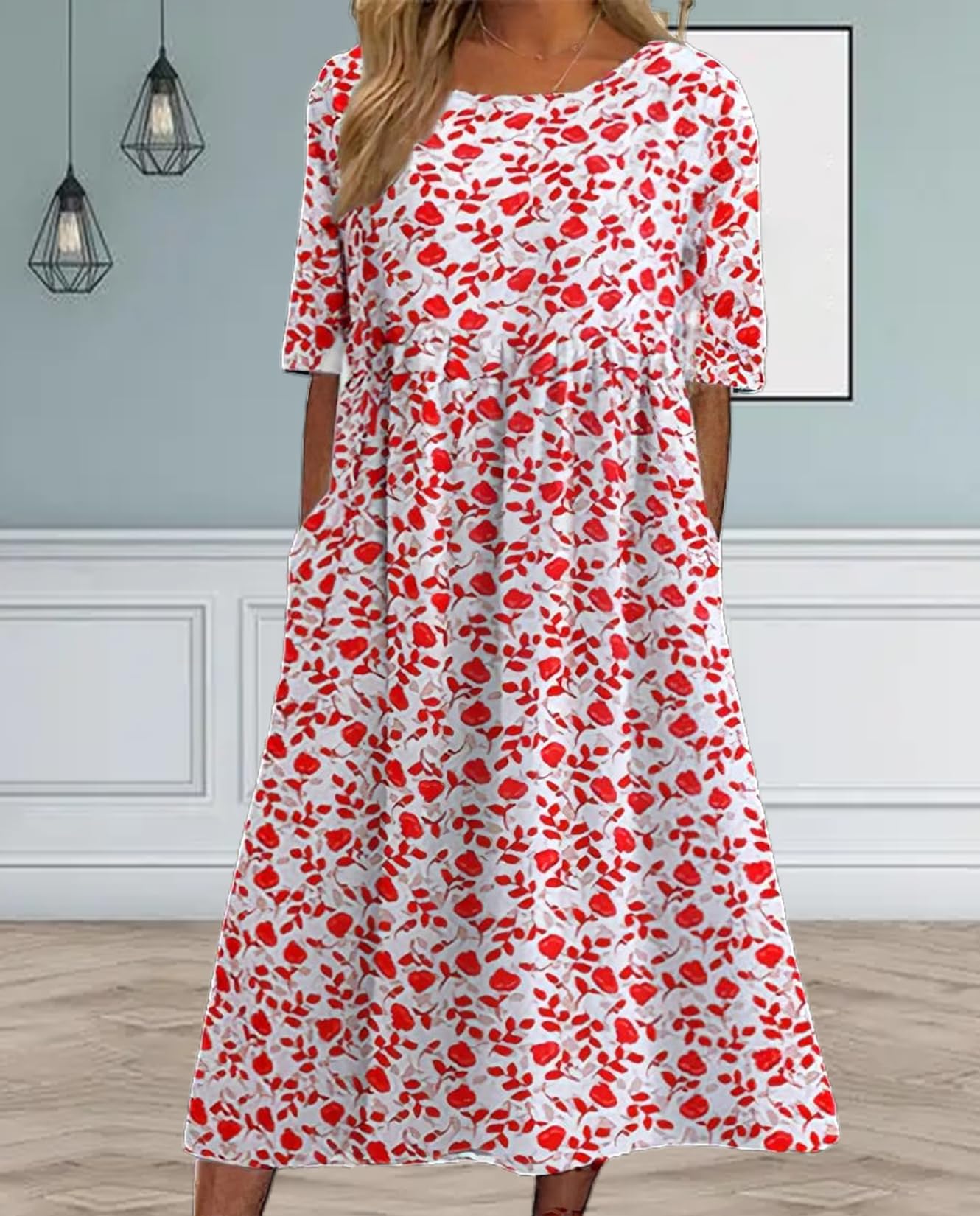 **Boho Floral T-Shirt Dress for Women - Casual A-Line Midi Summer Dress with Pockets | Perfect for Beach, Vacation & Everyday Wear**