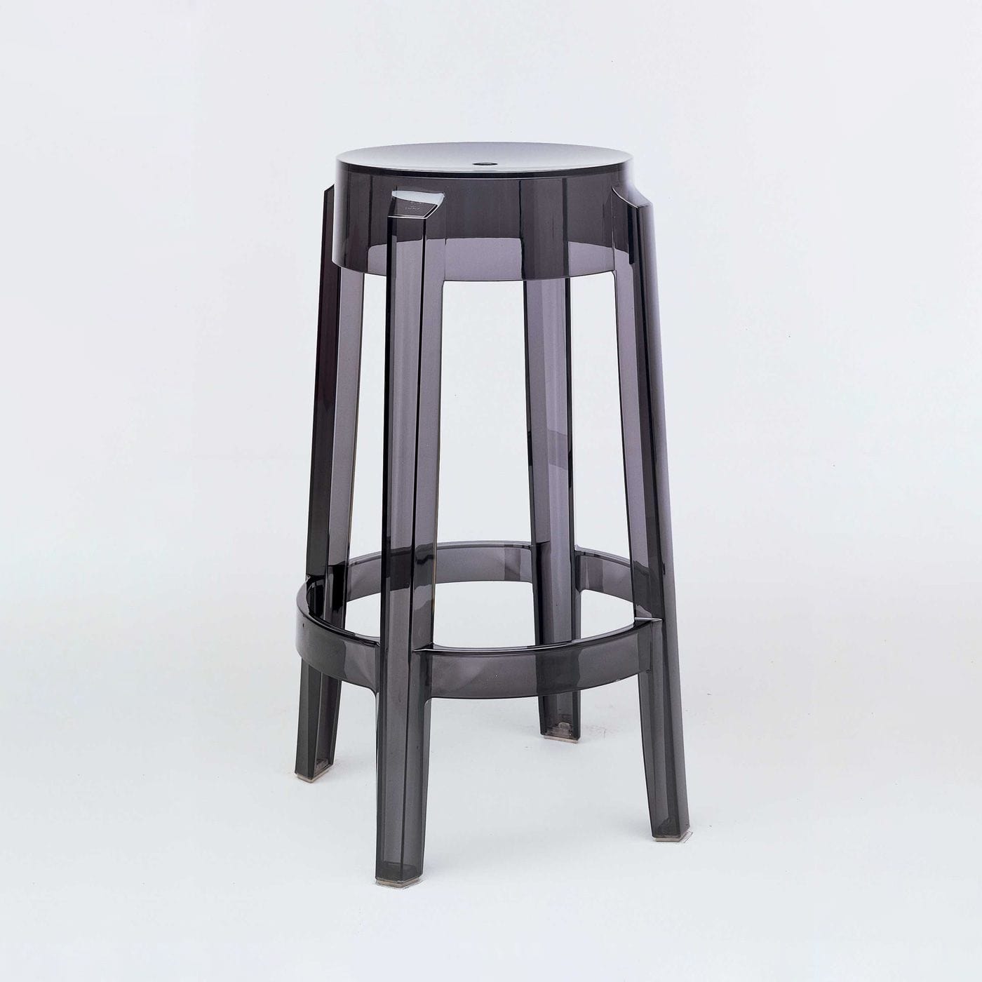 Charles Ghost Stool Medium Smoke - Modern Acrylic Bar Stool for Kitchen Island, Dining Room & Lounge Decor - Transparent Ghost Chair for Home & Office