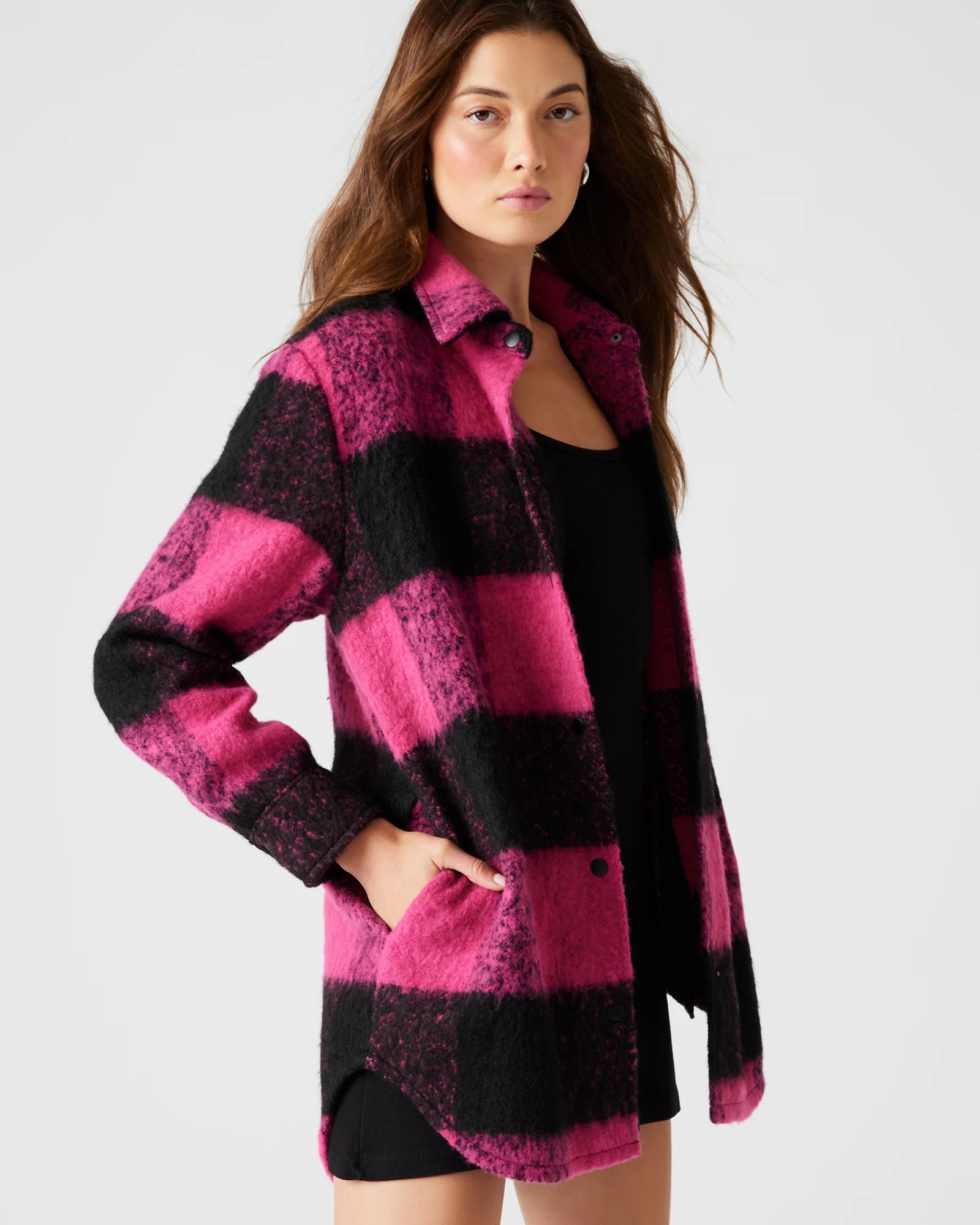 Eldridge Plaid Jacket for Women - Hot Pink Multi Color Tartan Coat - Perfect for Fall Fashion, Outdoor Activities & Casual Wear